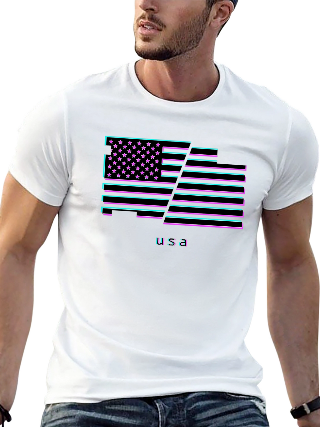 USA Flag Neon Graphic T-Shirt