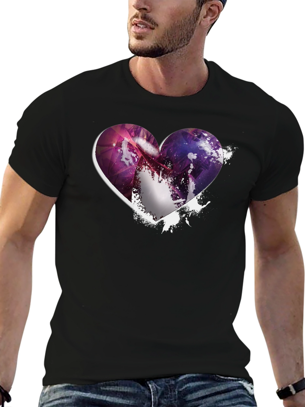 Heart Galaxy Graphic Black T-Shirt