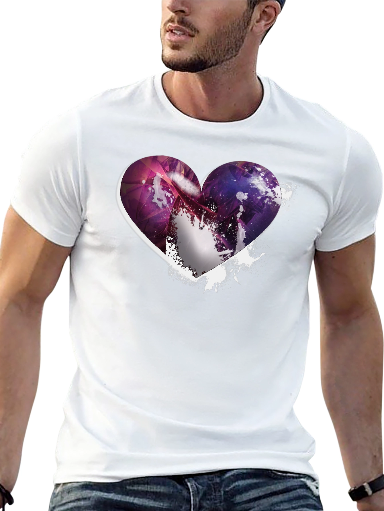Heart Galaxy Graphic Black T-Shirt