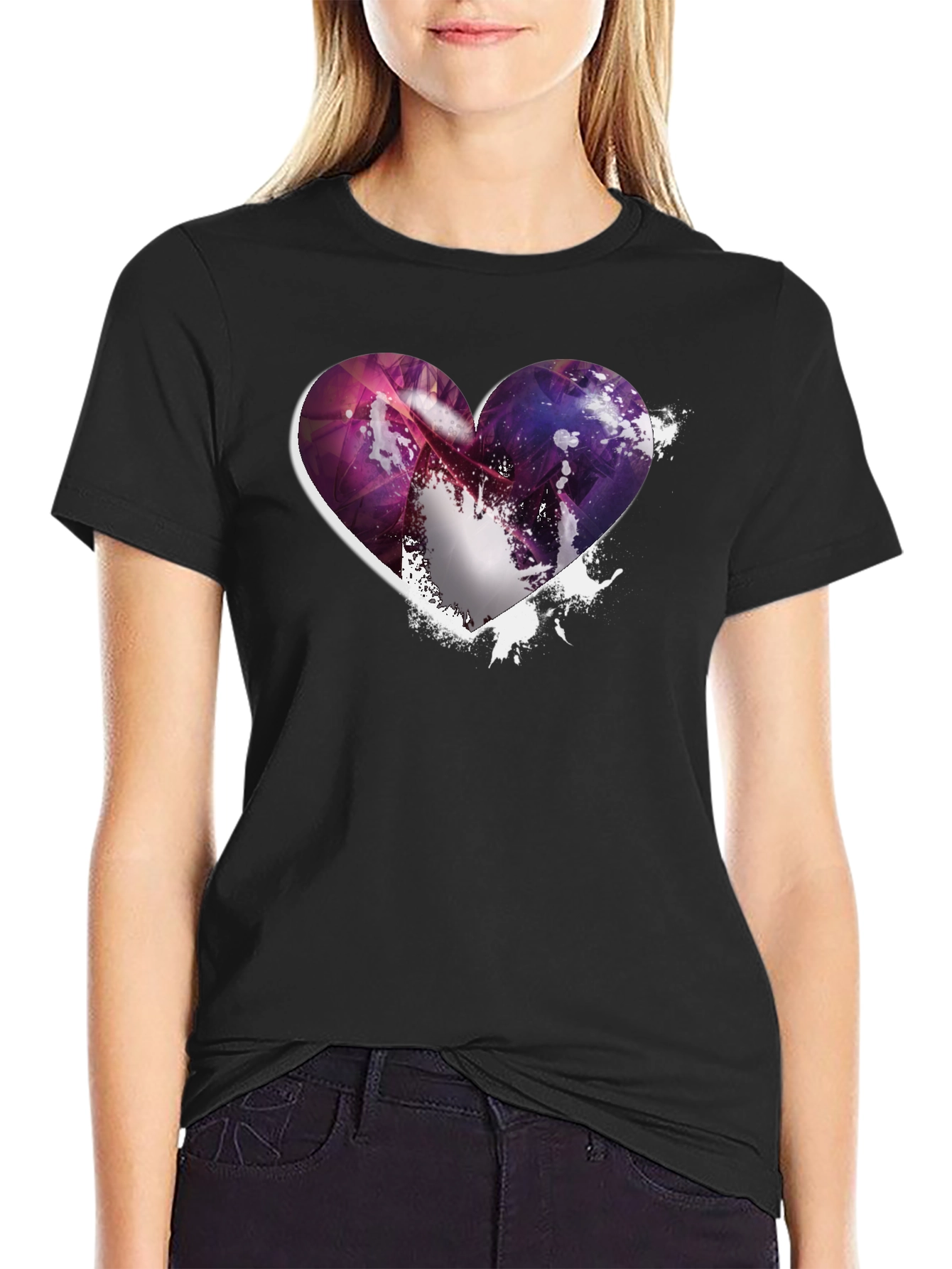 Heart Galaxy Graphic Black T-Shirt
