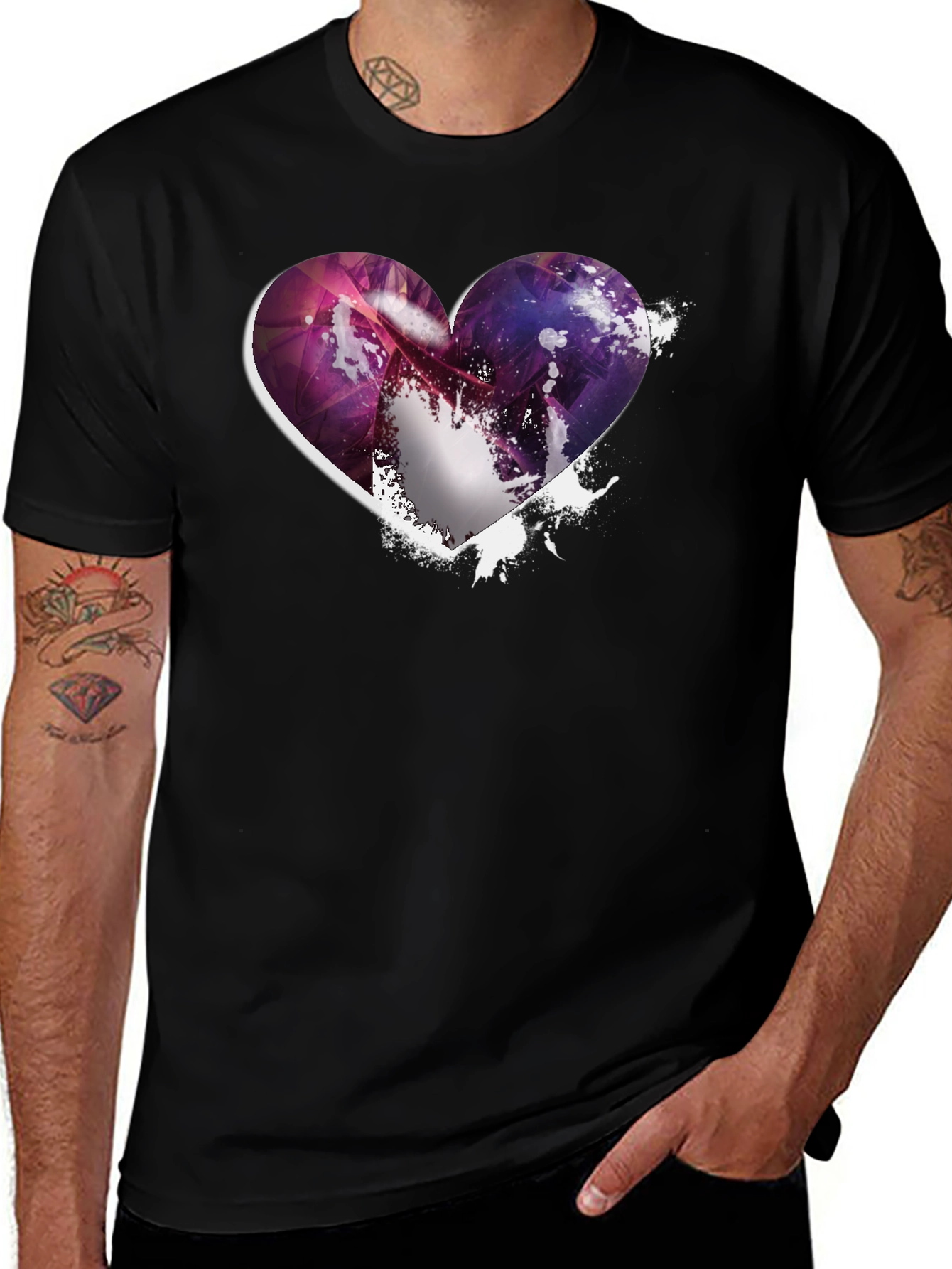 Heart Galaxy Graphic Black T-Shirt