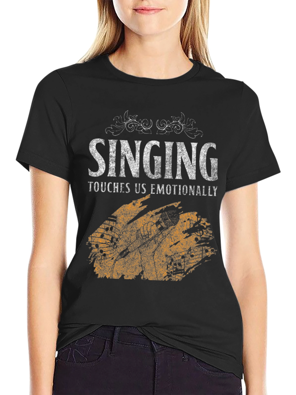 Singing Touches Us Emotionally Black T-Shirt