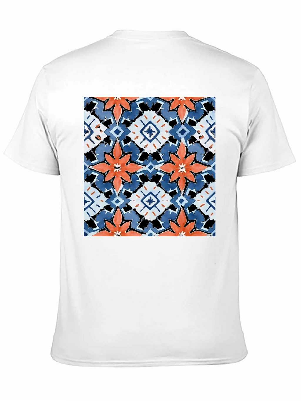 Black T-Shirt with Bold Floral Tile Design