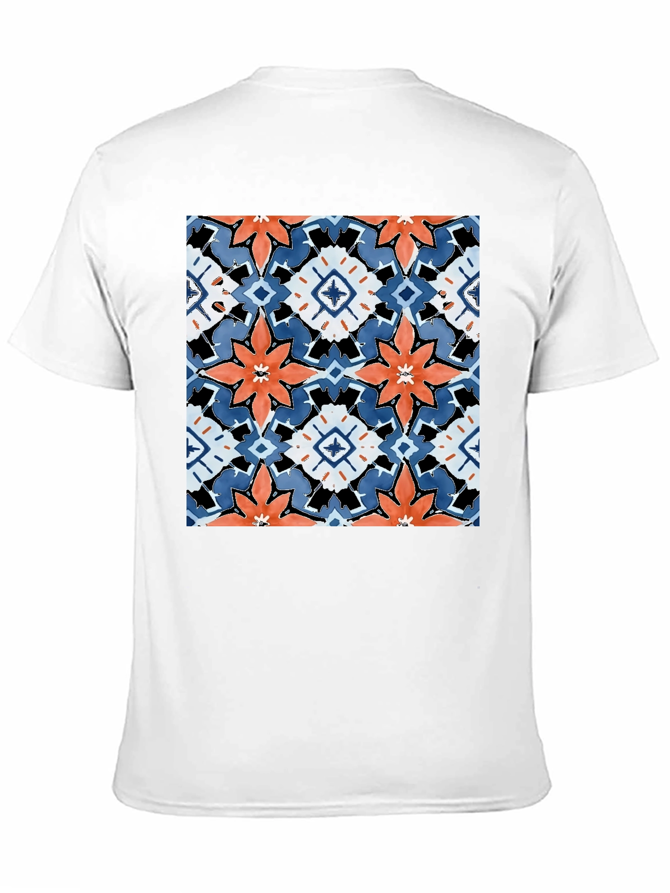 Black T-Shirt with Bold Floral Tile Design