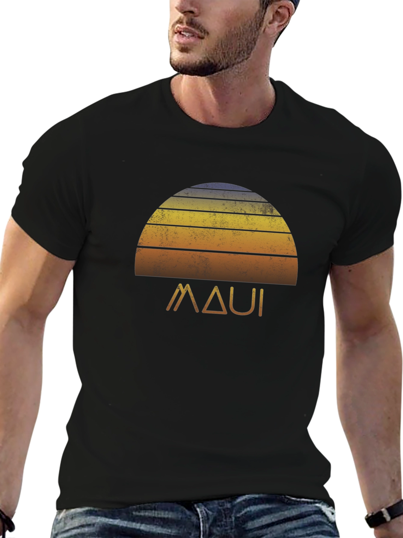 Maui Sunset Graphic Tee - Retro Style Black T-Shirt