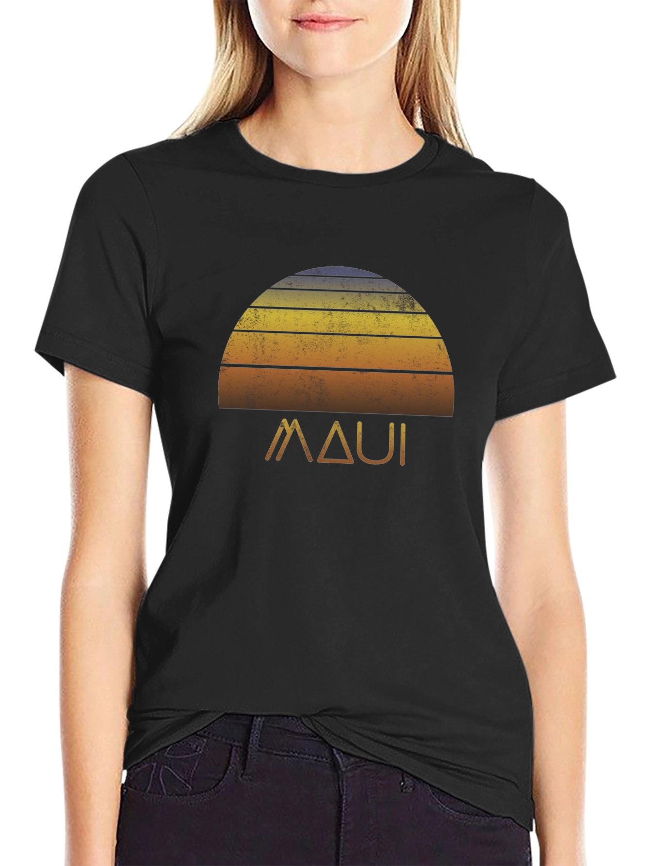Maui Sunset Graphic Tee - Retro Style Black T-Shirt