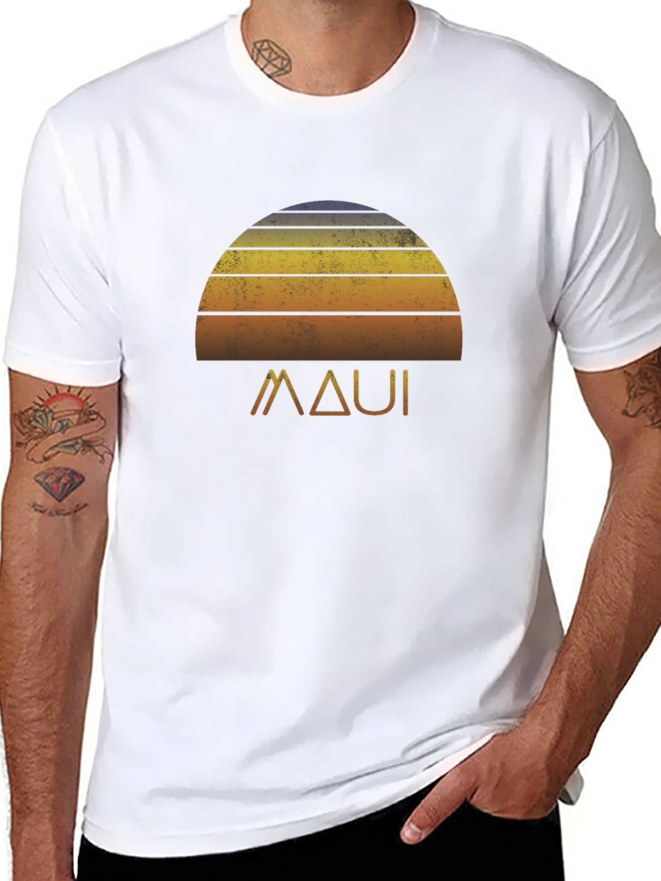 Maui Sunset Graphic Tee - Retro Style Black T-Shirt