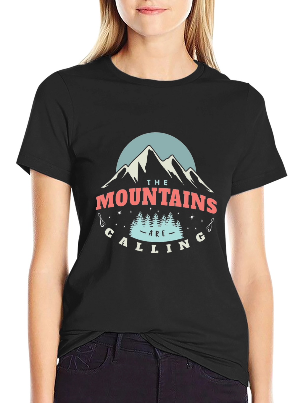 Mountains Are Calling Black Graphic T-Shirt