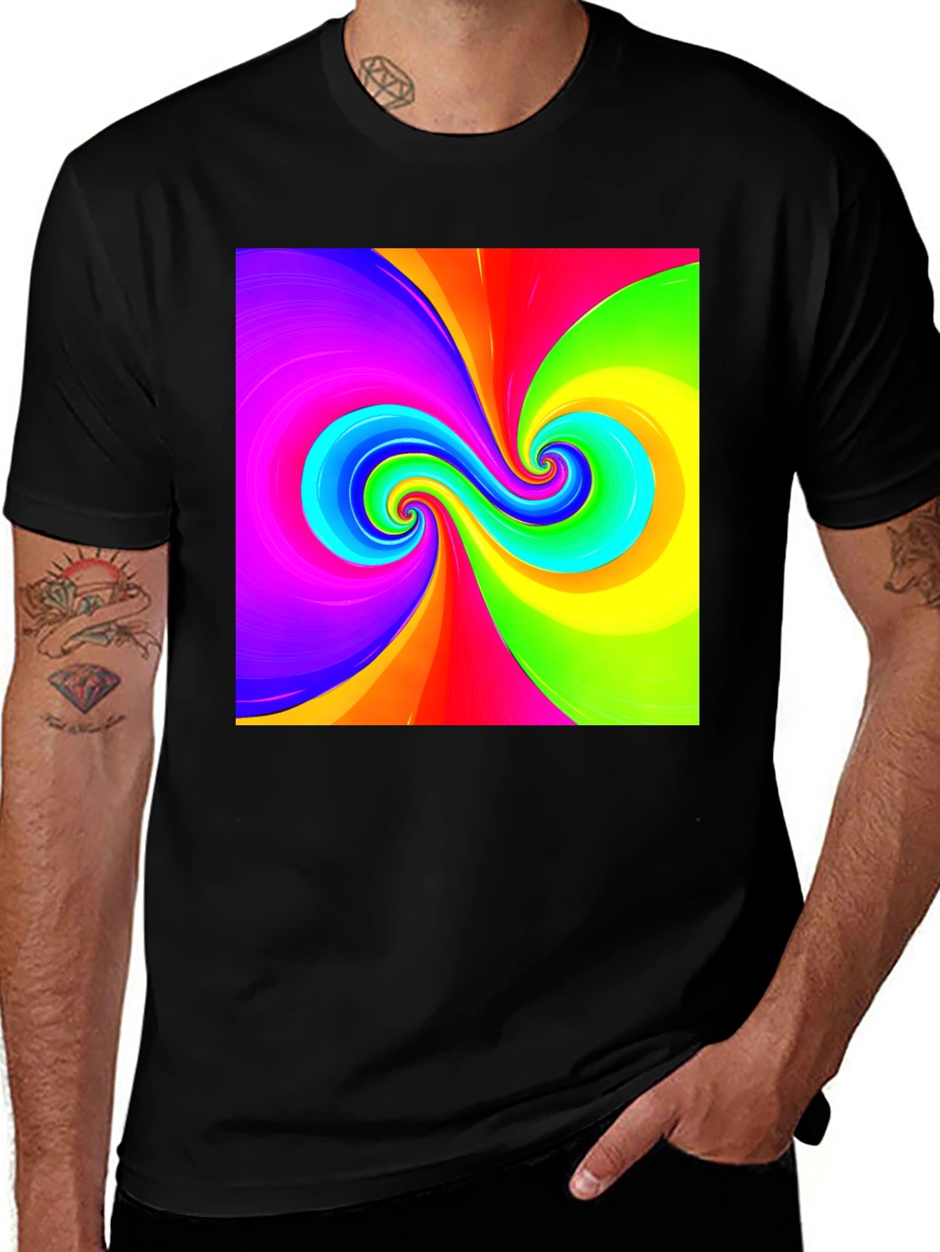 Vibrant Swirl Graphic Black T-Shirt