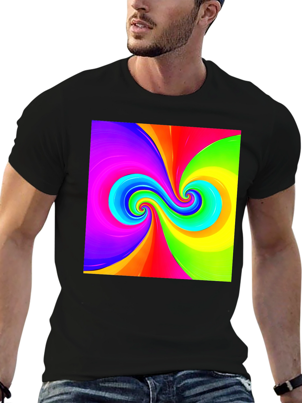 Vibrant Swirl Graphic Black T-Shirt
