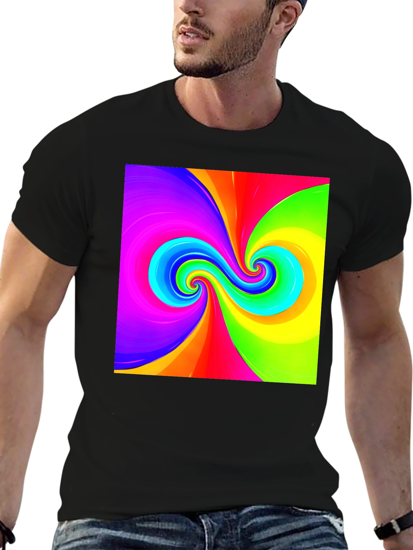Vibrant Swirl Graphic Black T-Shirt