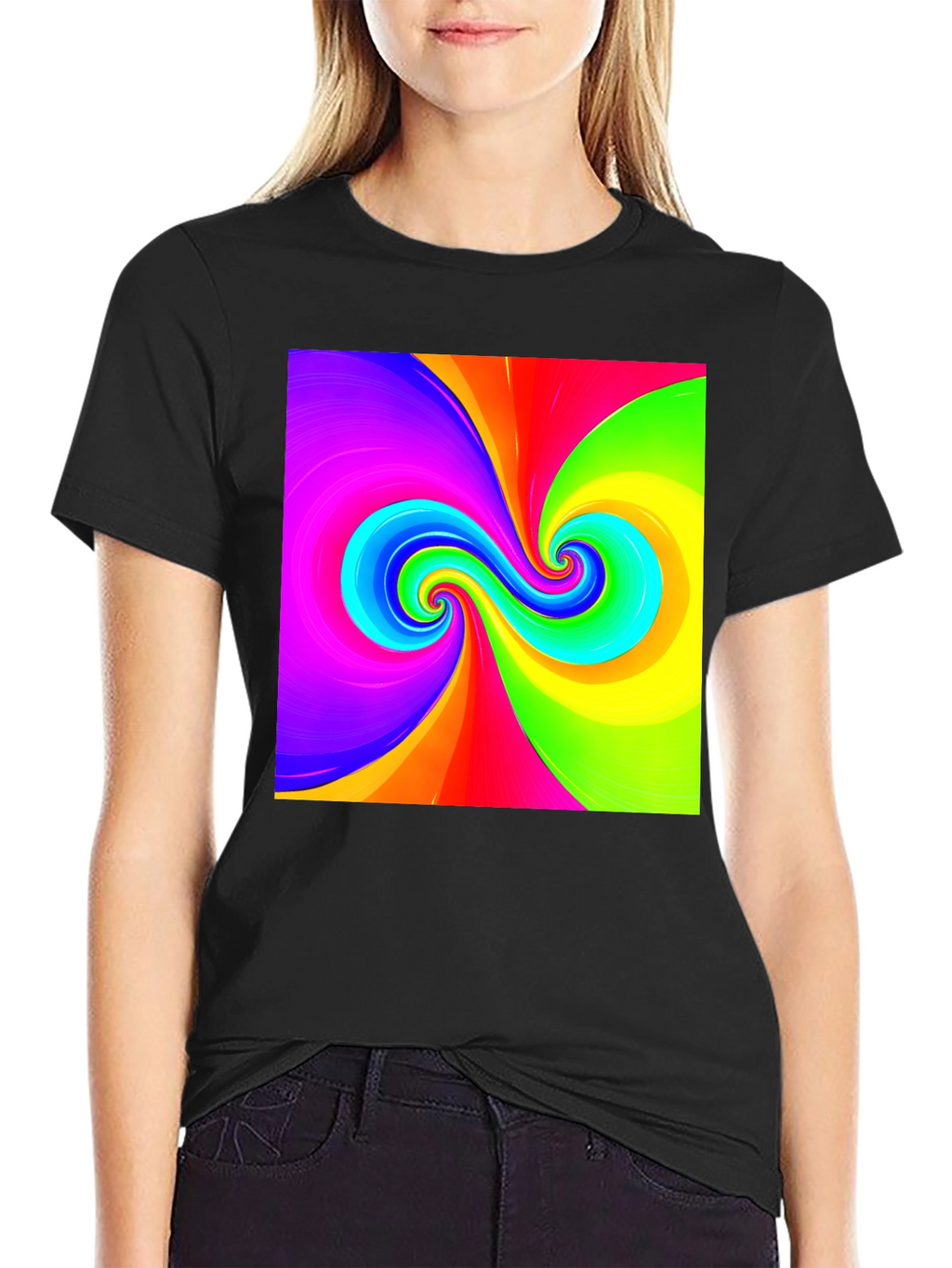 Vibrant Swirl Graphic Black T-Shirt