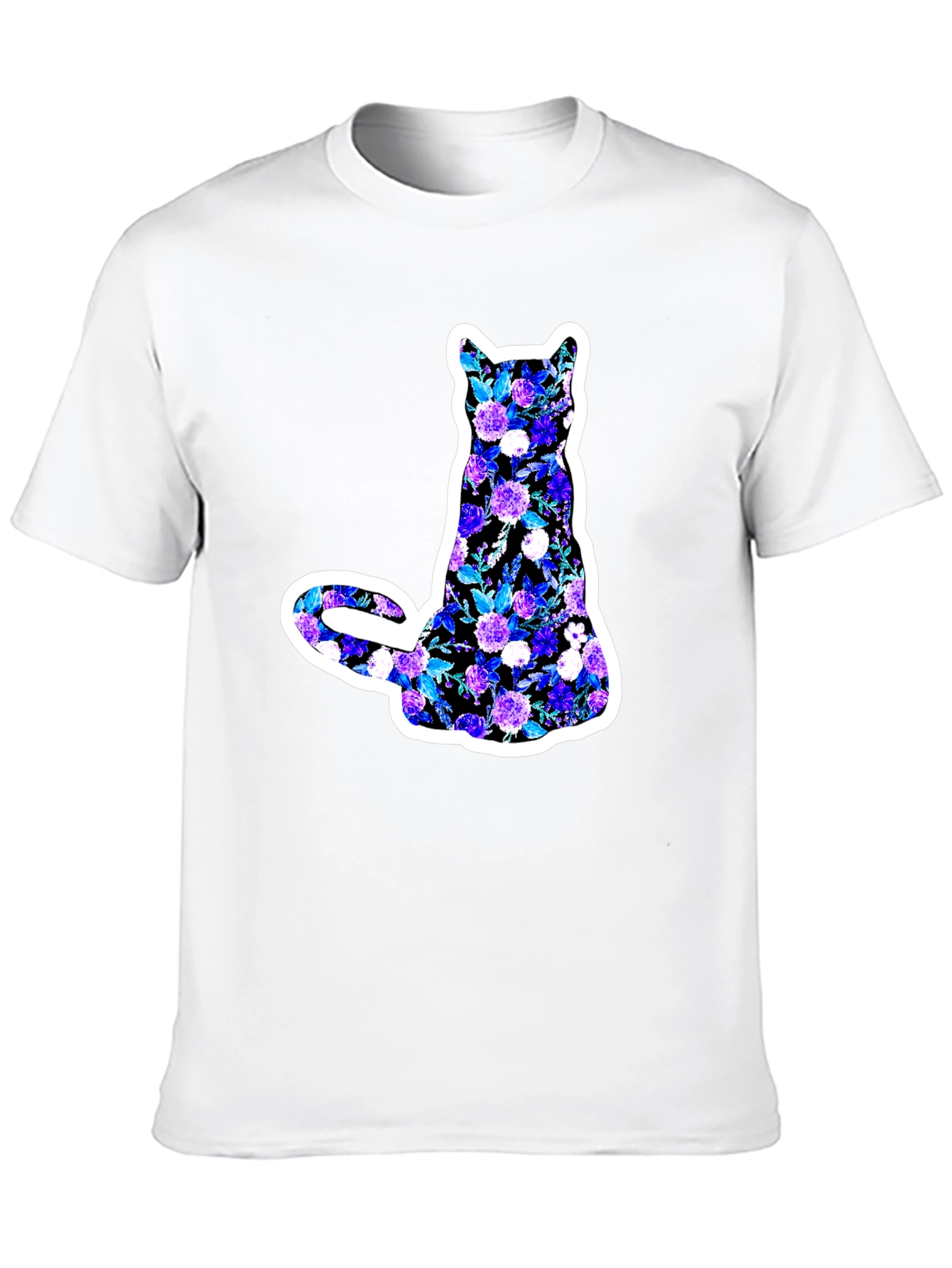Floral Cat Graphic Black T-Shirt