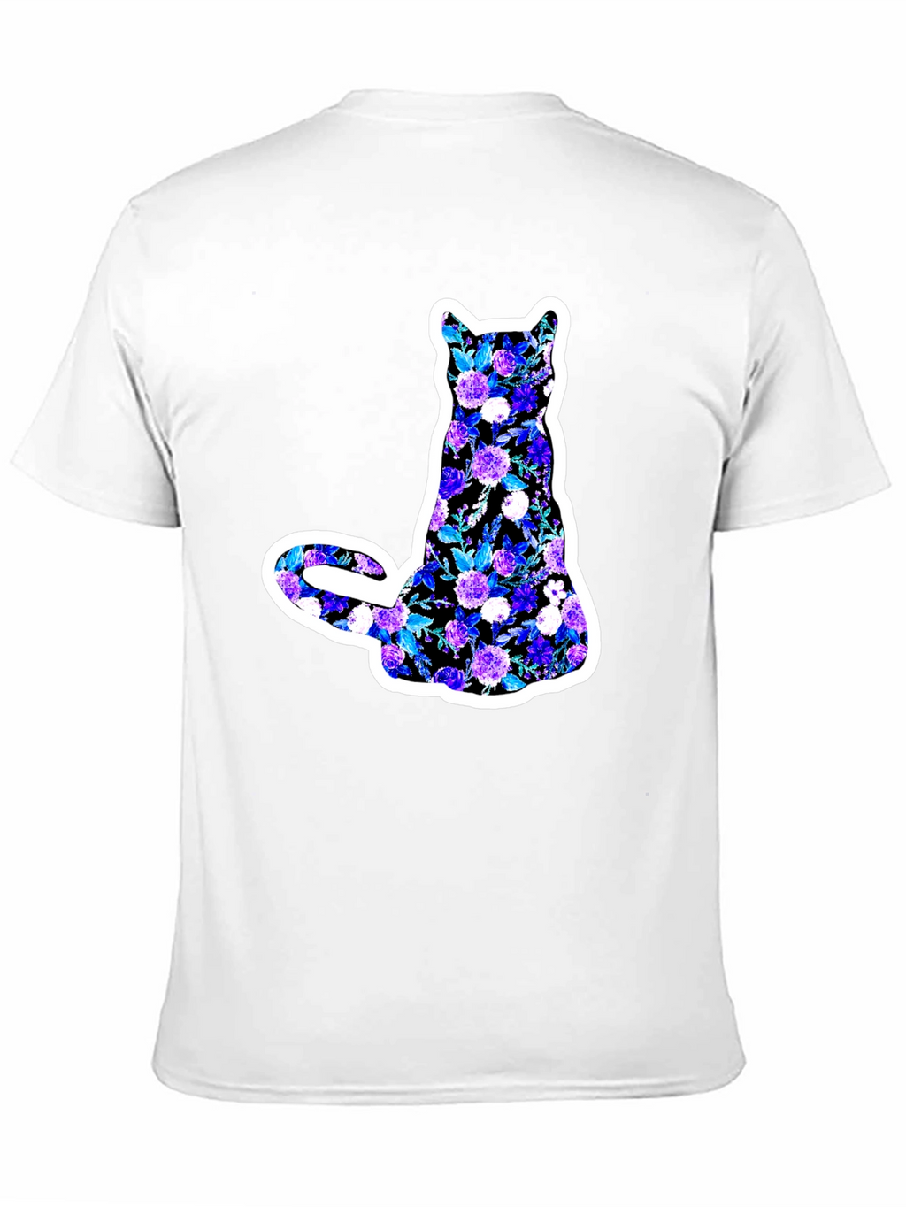 Floral Cat Graphic Black T-Shirt