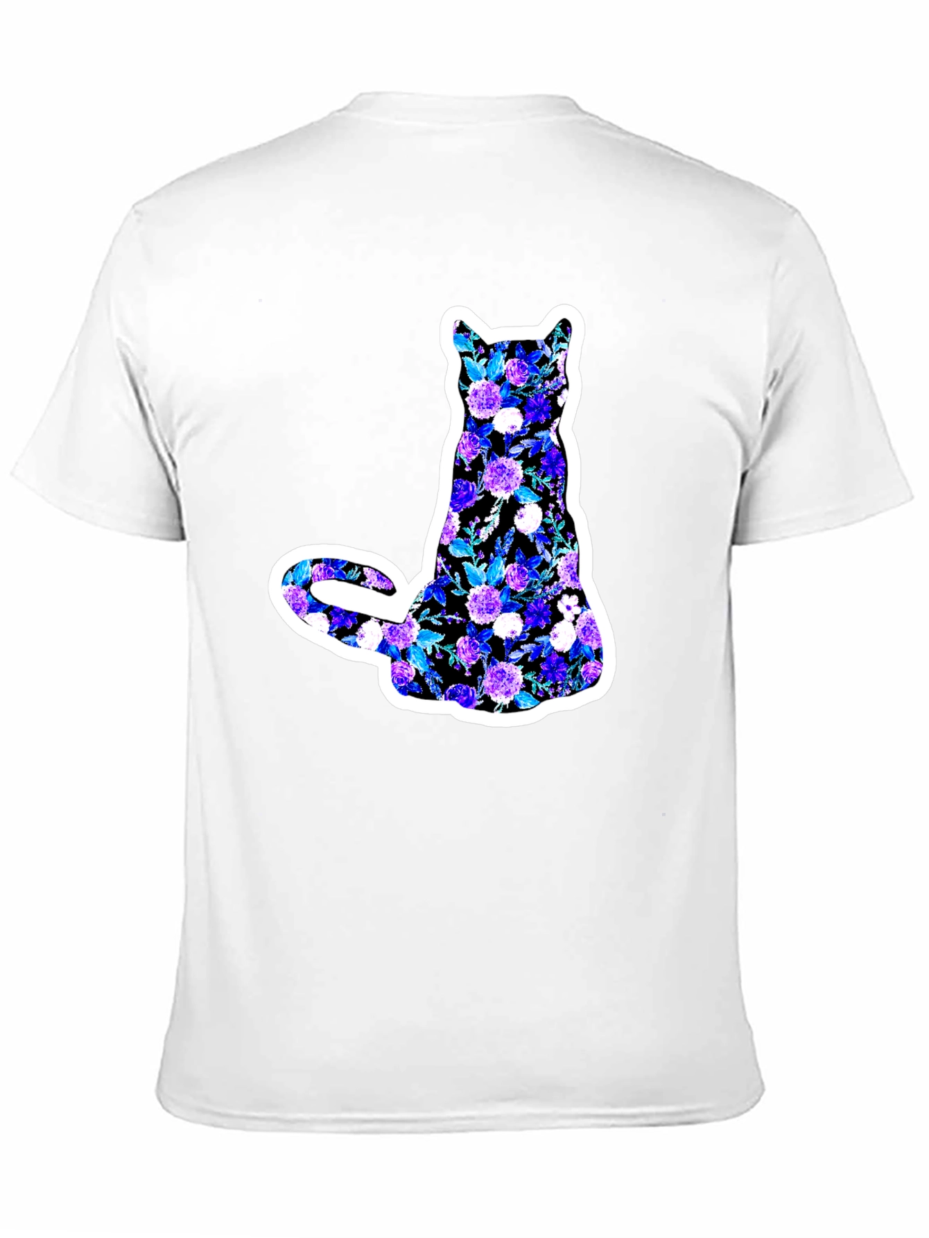 Floral Cat Graphic Black T-Shirt