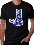 Floral Cat Graphic Black T-Shirt
