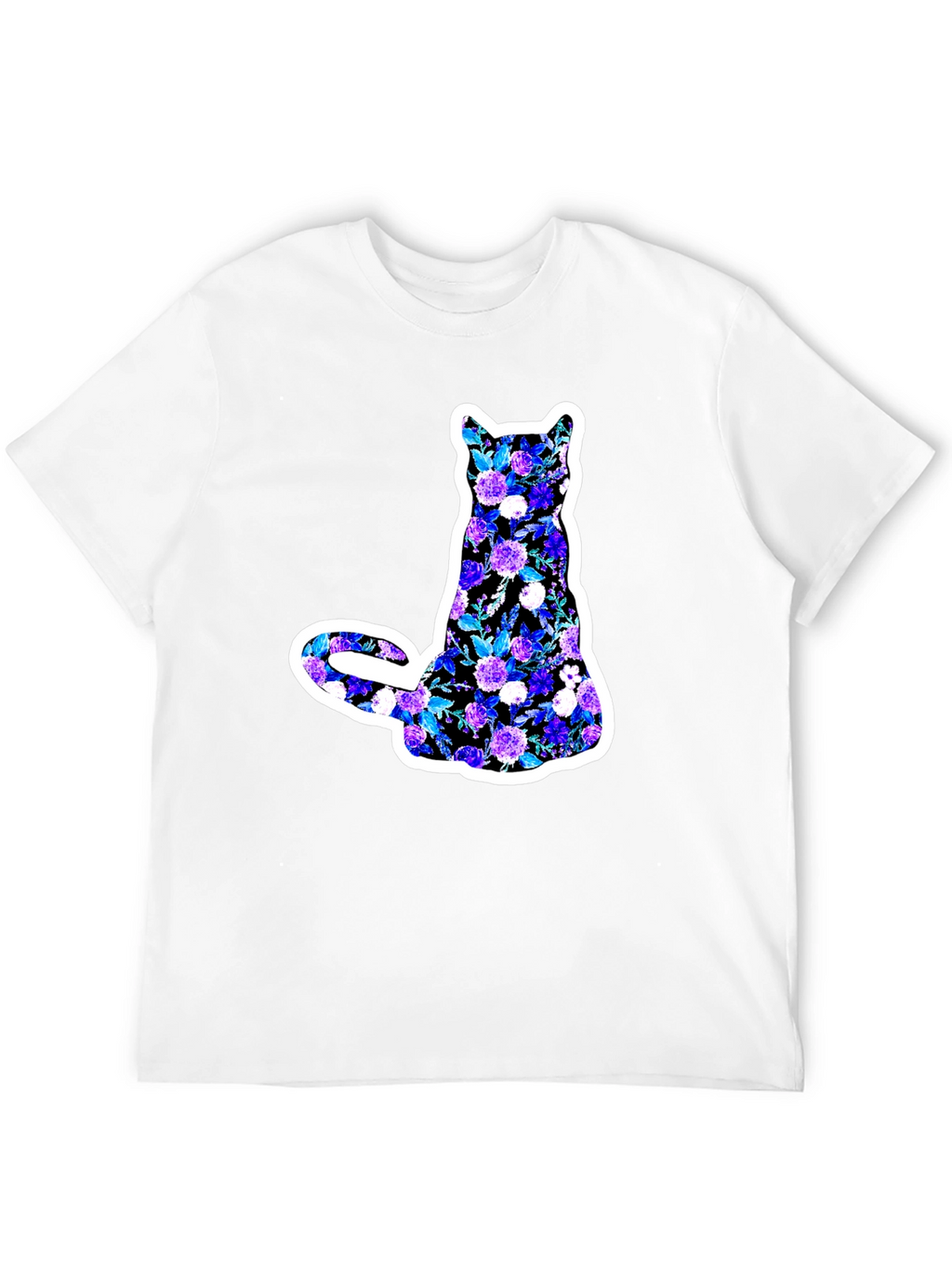 Floral Cat Graphic Black T-Shirt