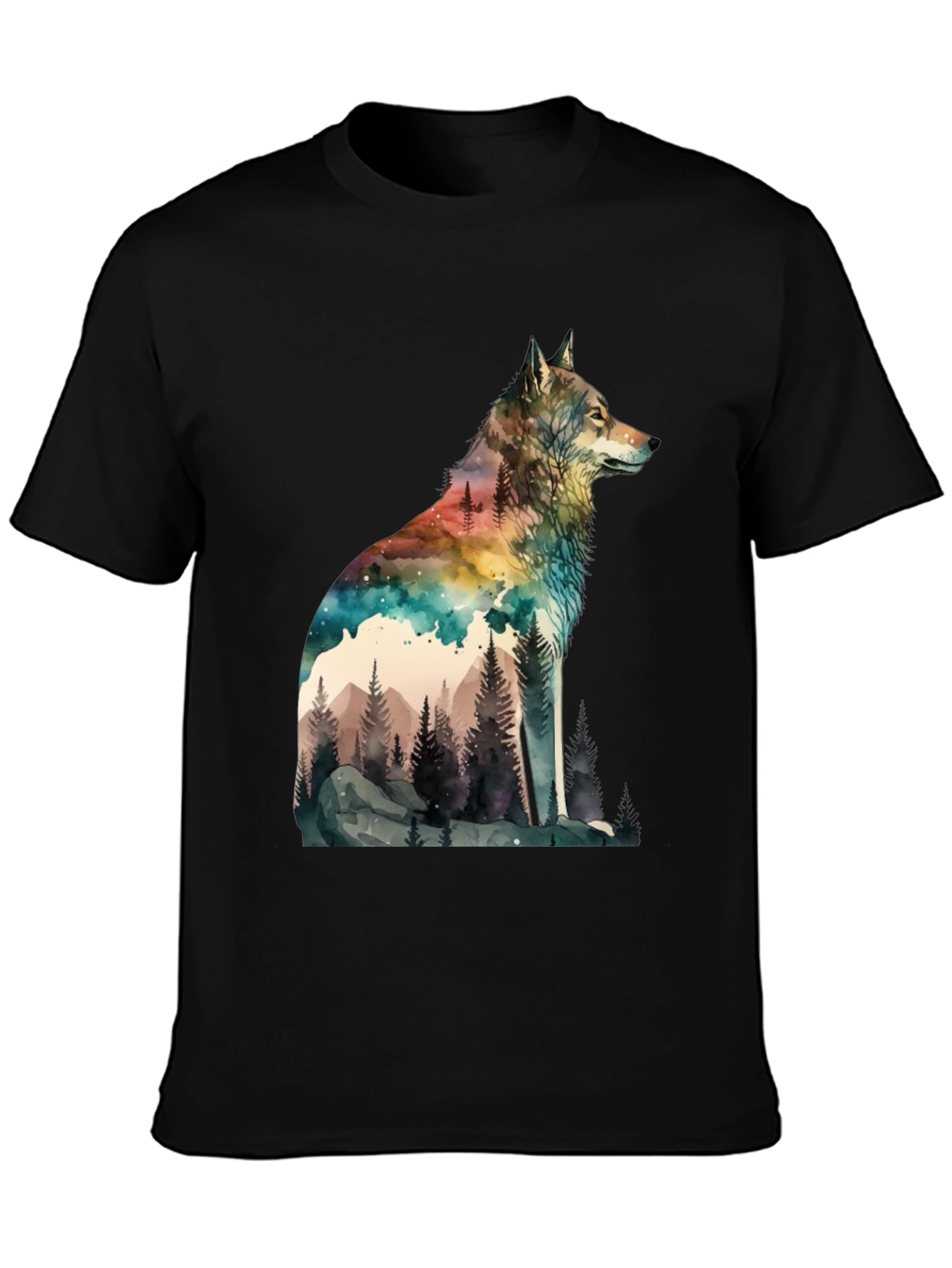 Watercolor Wolf Landscape Graphic Tee