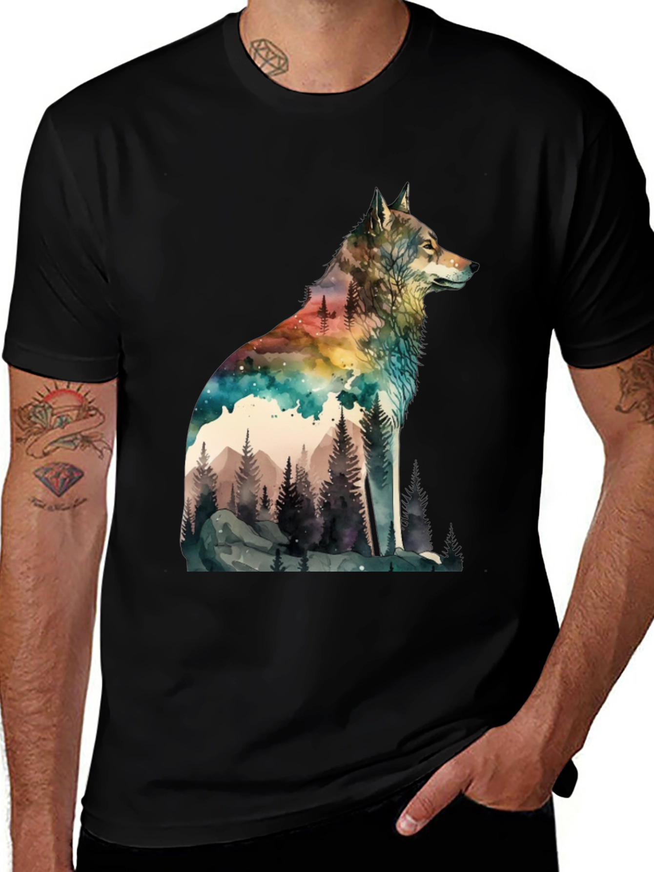 Watercolor Wolf Landscape Graphic Tee