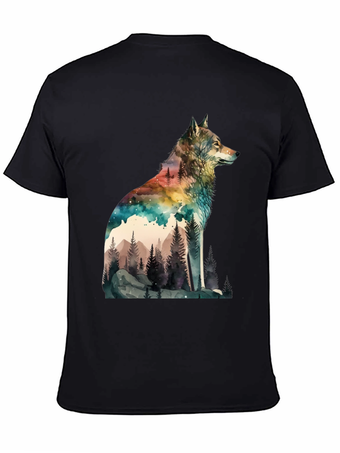 Watercolor Wolf Landscape Graphic Tee