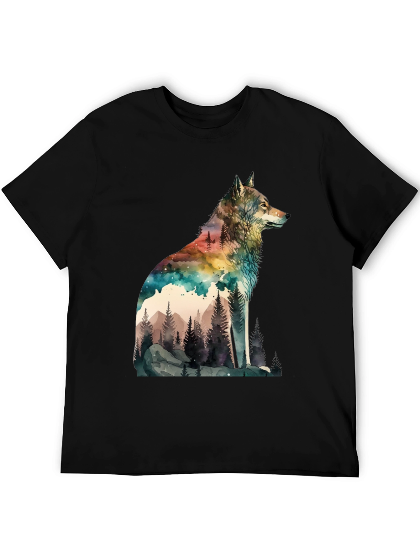Watercolor Wolf Landscape Graphic Tee