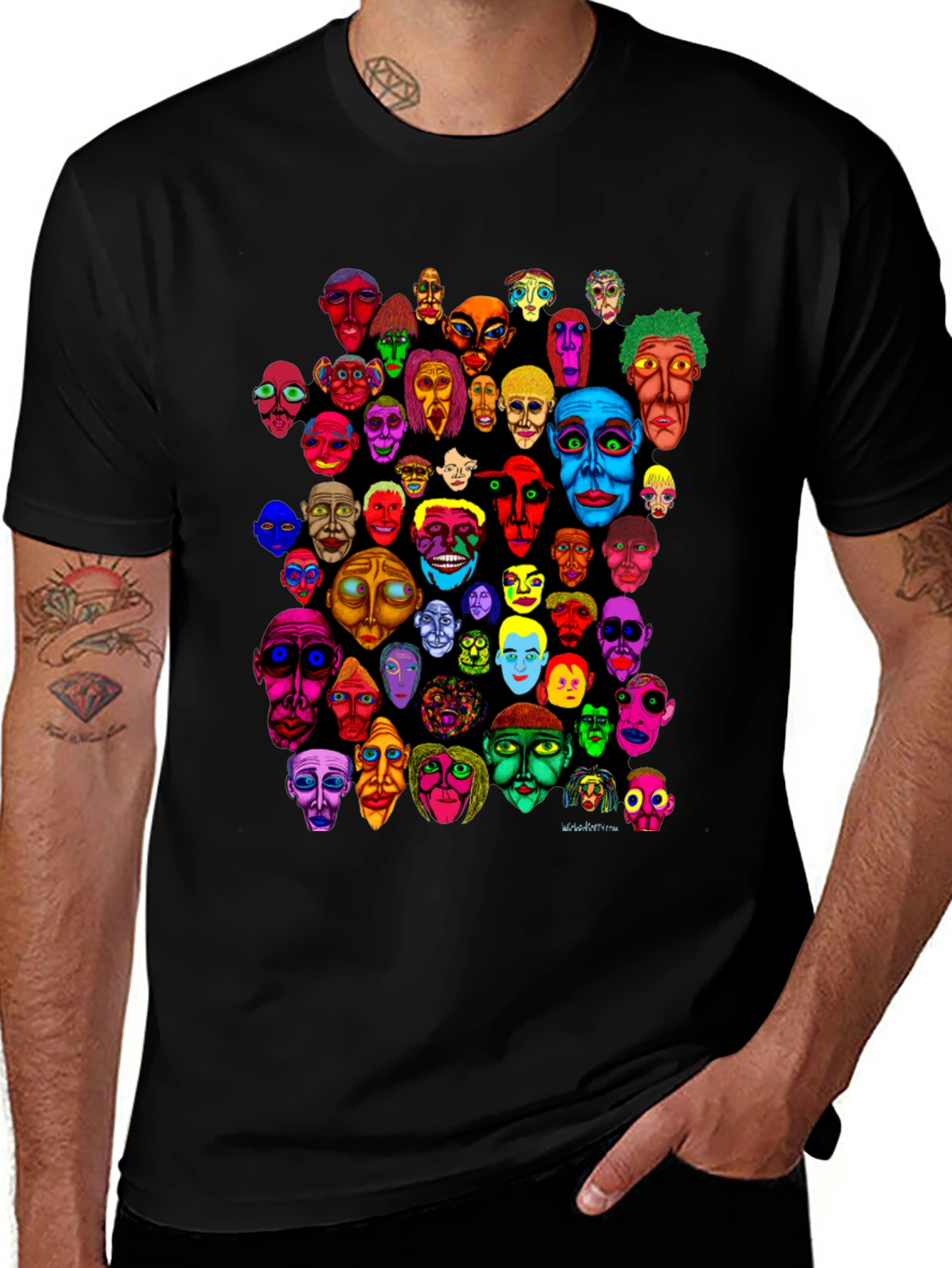 Abstract Faces Graphic Print Black T-Shirt