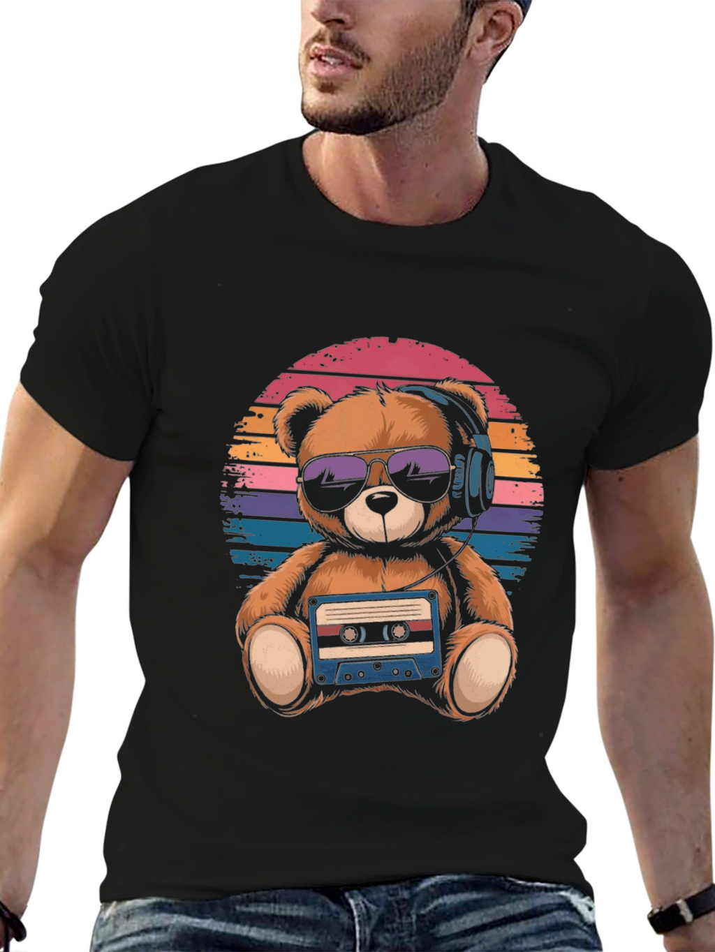 Retro Teddy Bear T-Shirt: Music Lover Tee