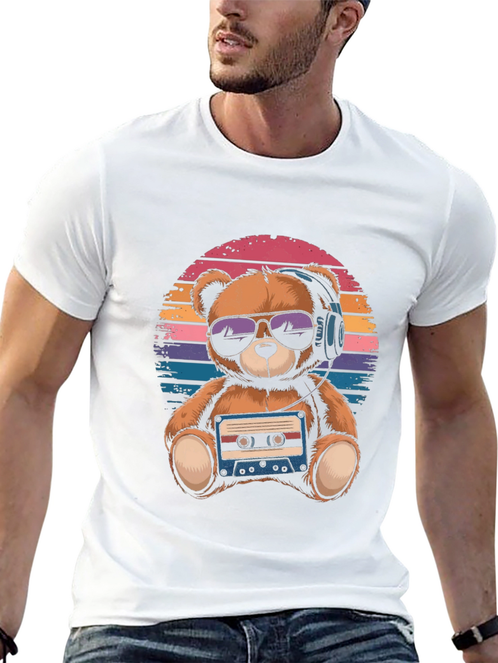 Retro Teddy Bear T-Shirt: Music Lover Tee