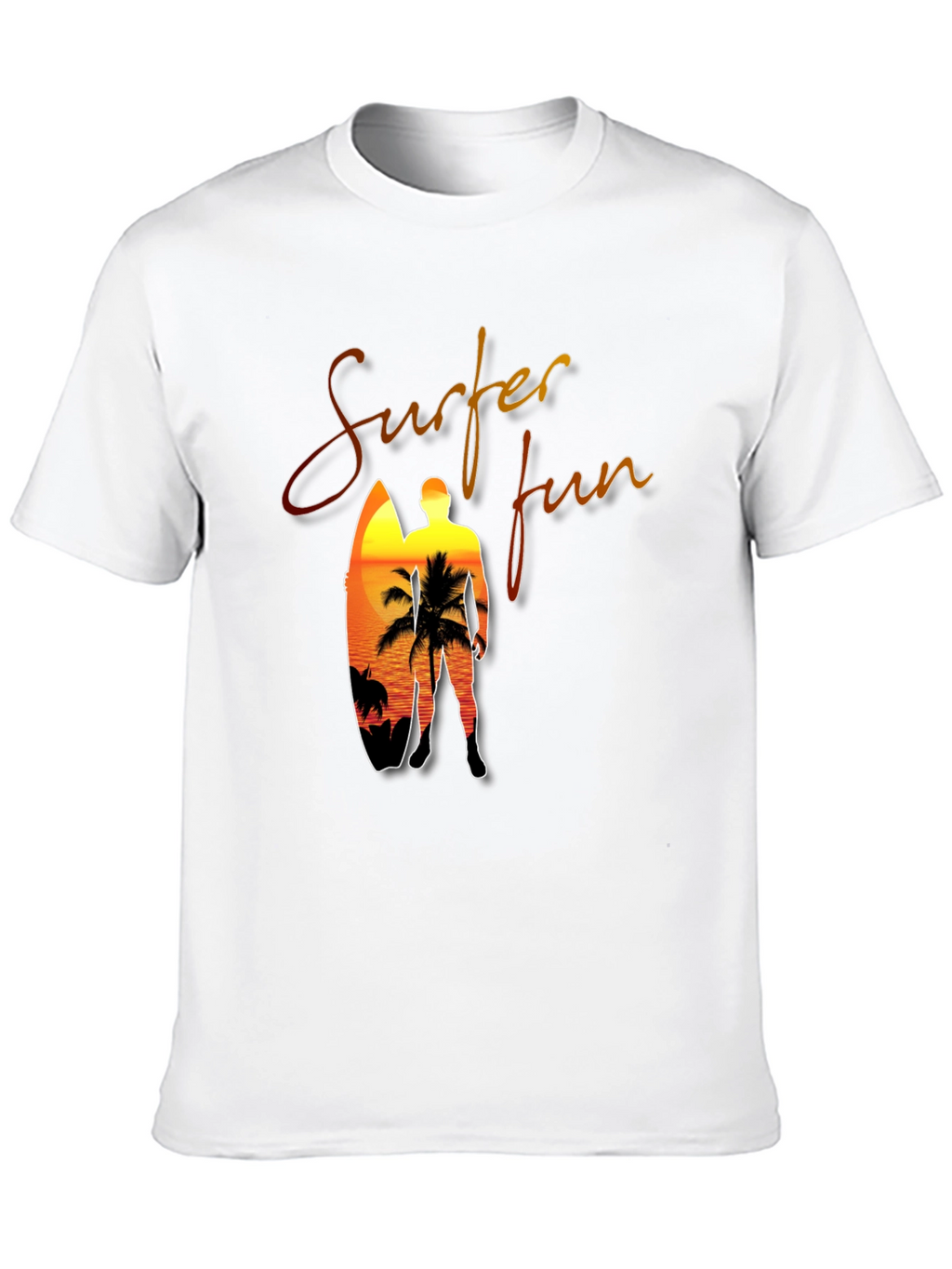 Surfer Fun Black T-Shirt: Sunset Beach Design