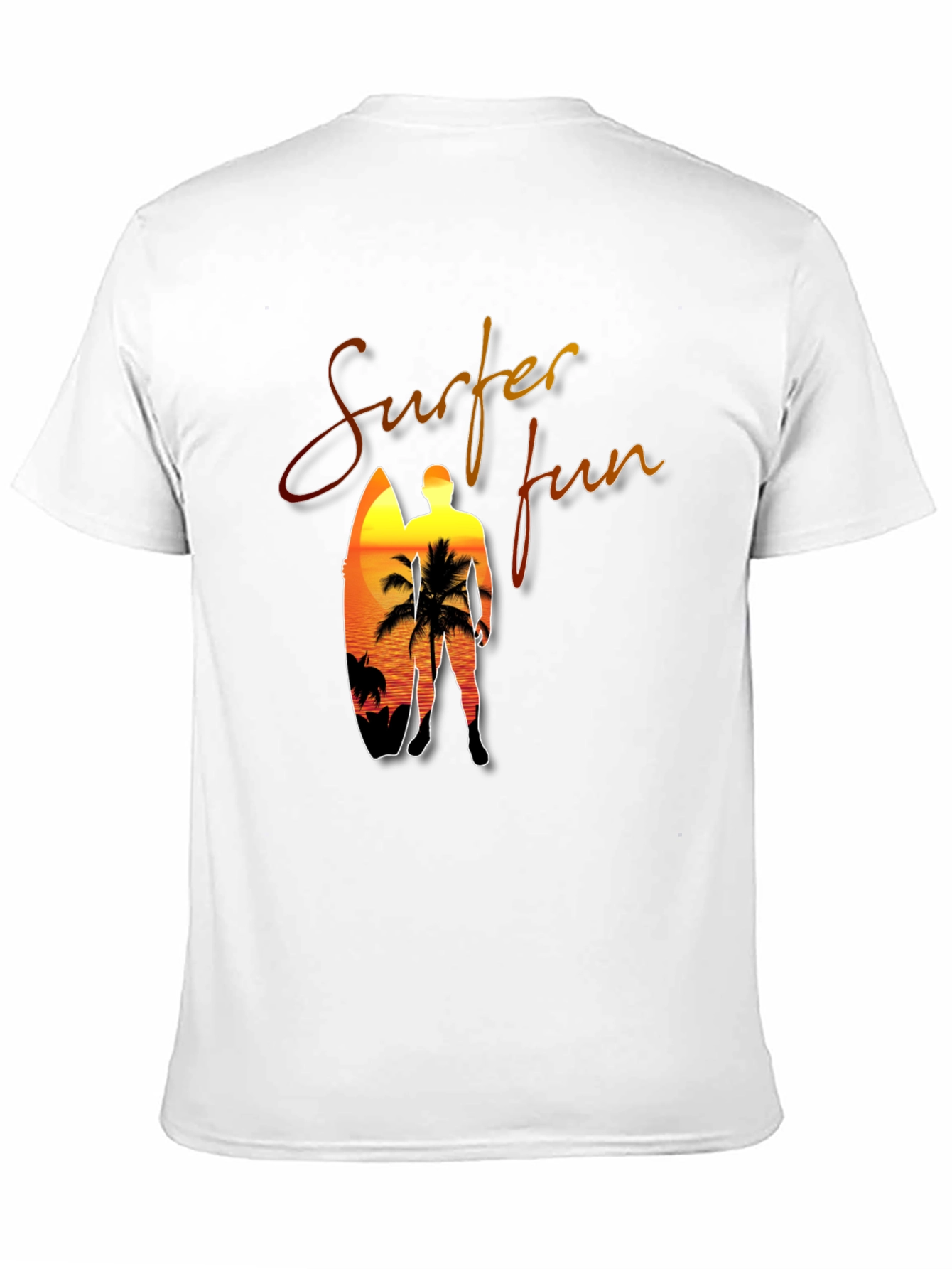 Surfer Fun Black T-Shirt: Sunset Beach Design