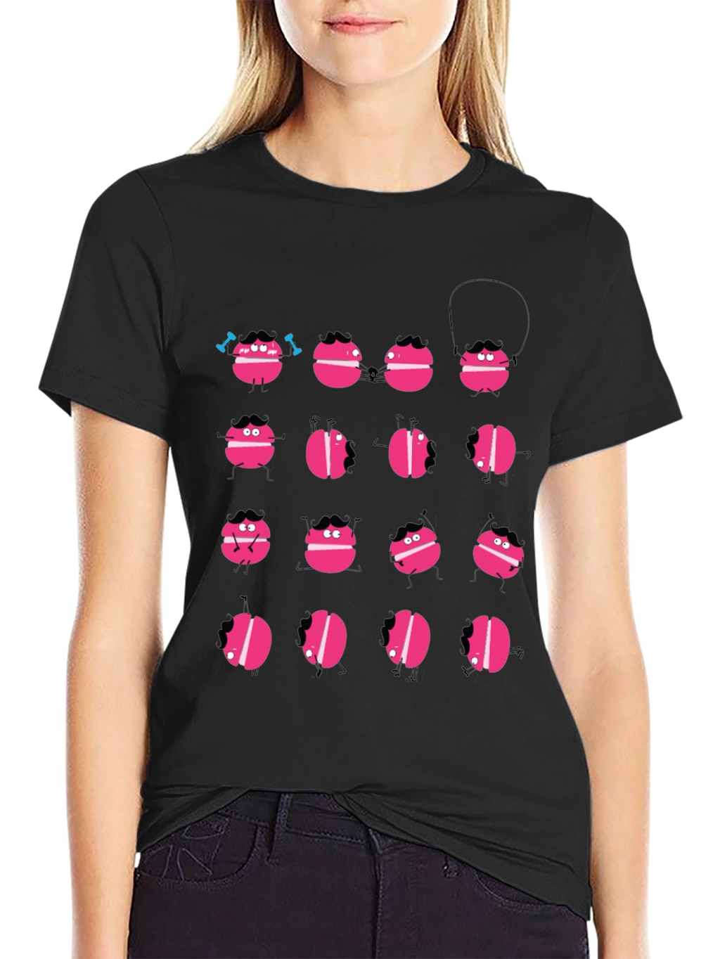 Funny Macaron Graphic Black T-Shirt