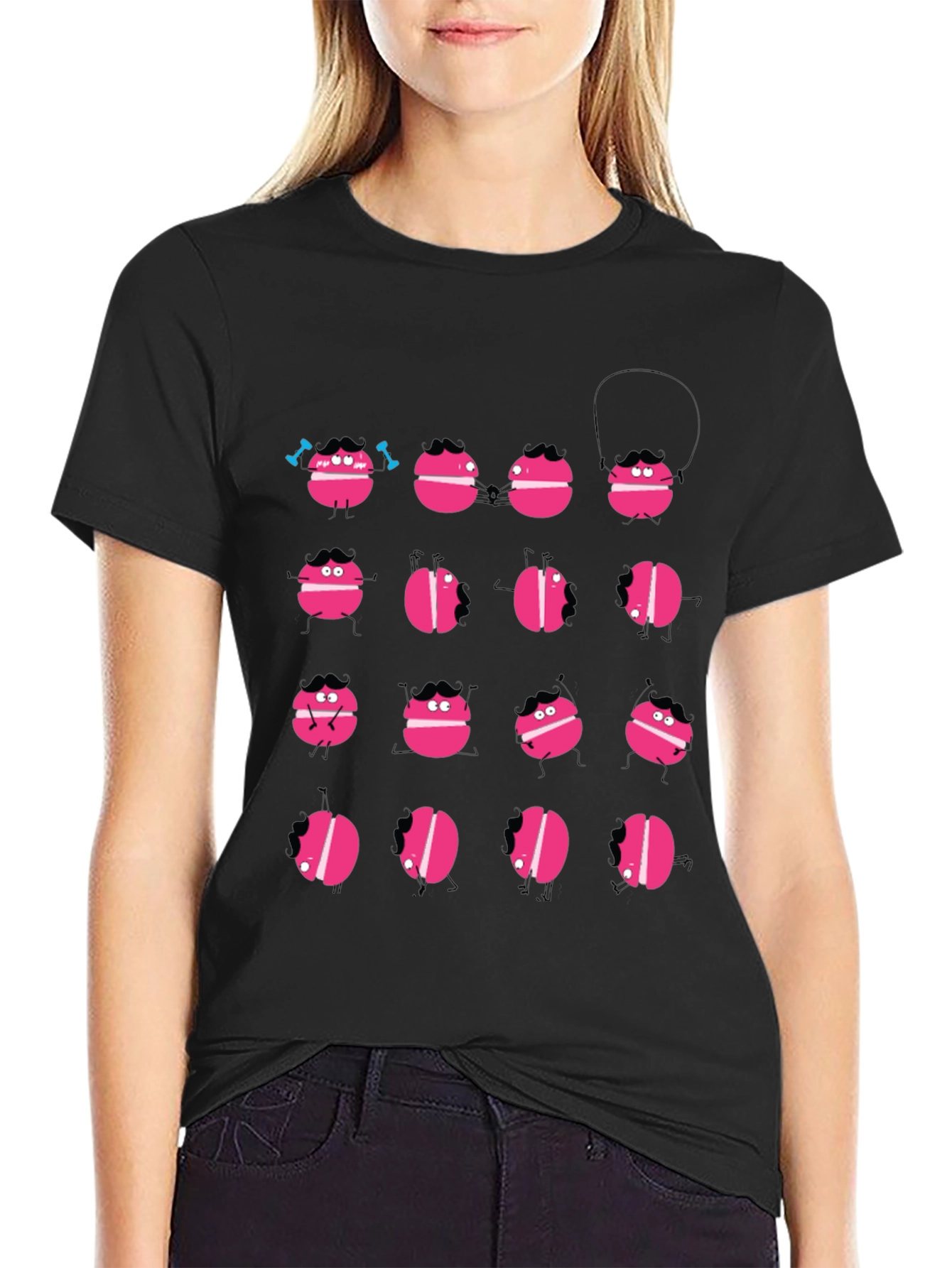 Funny Macaron Graphic Black T-Shirt