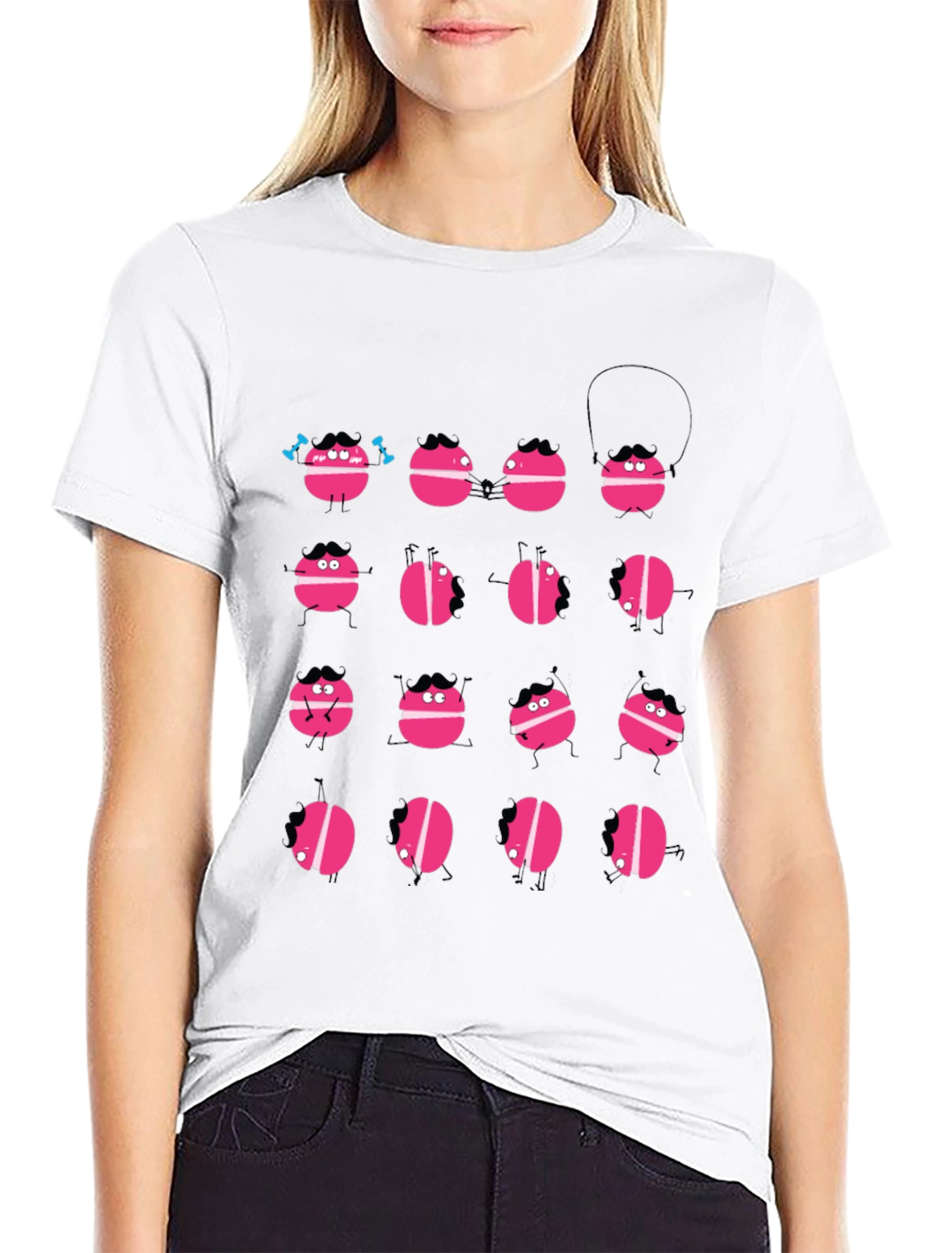 Funny Macaron Graphic Black T-Shirt