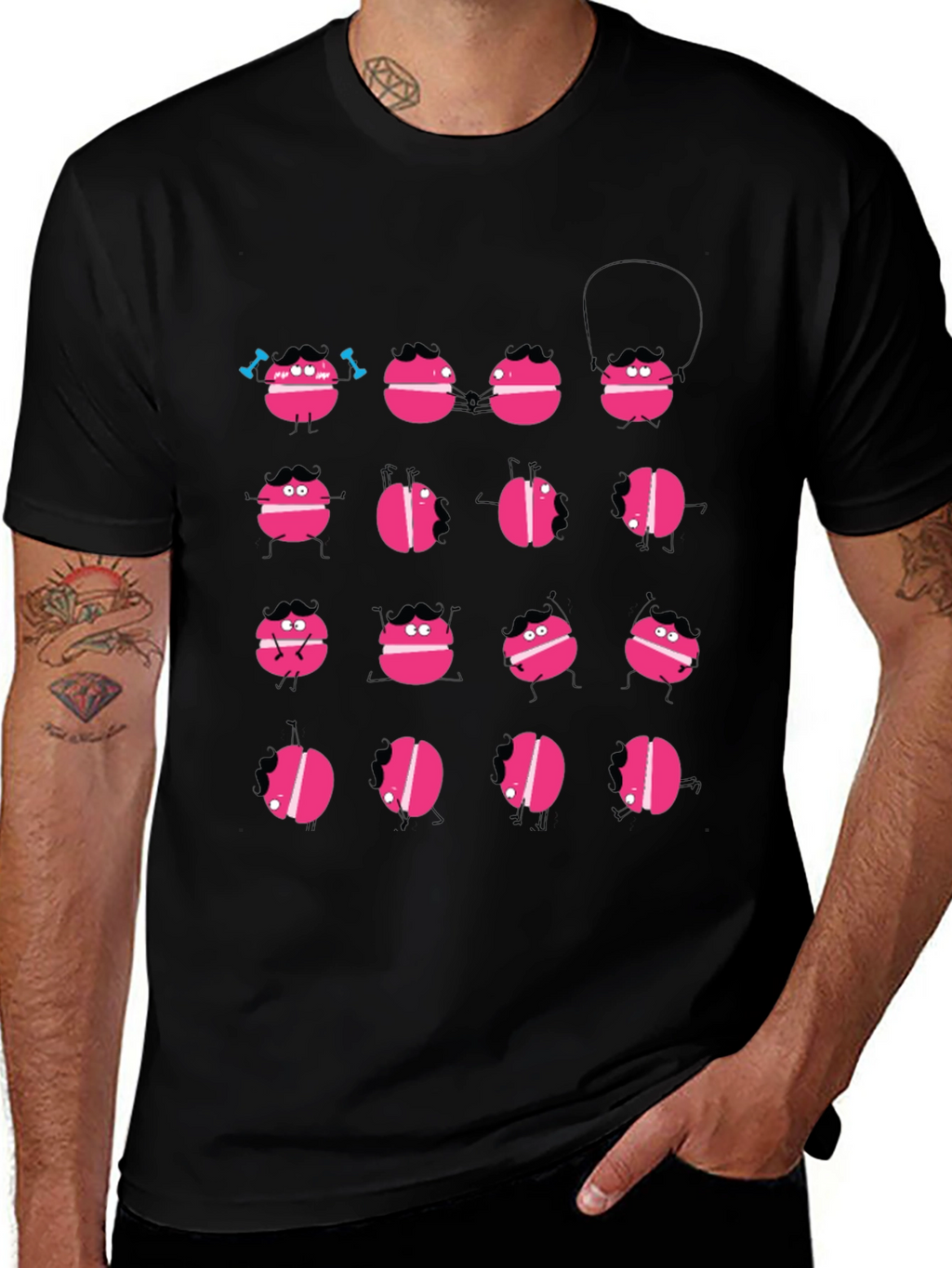 Funny Macaron Graphic Black T-Shirt