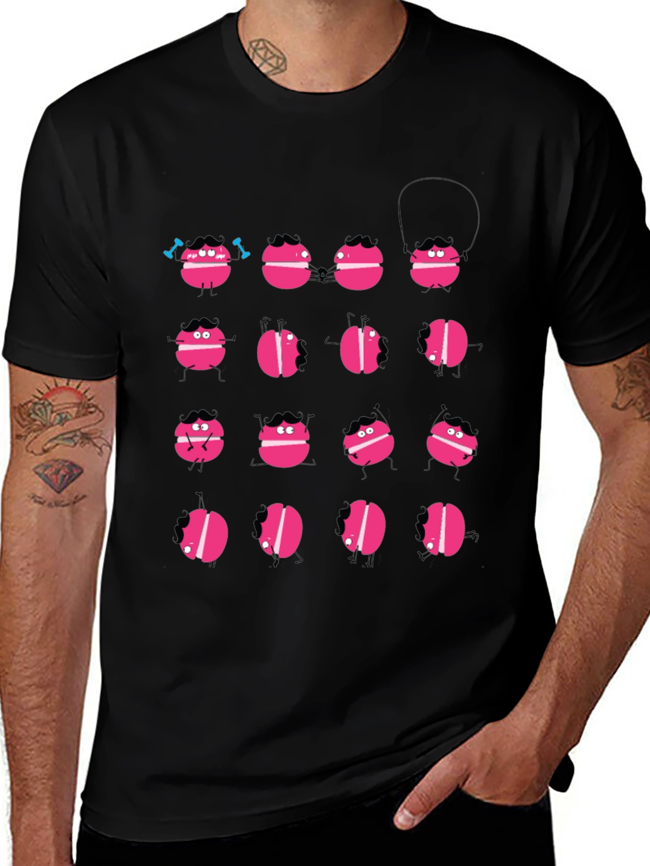 Funny Macaron Graphic Black T-Shirt
