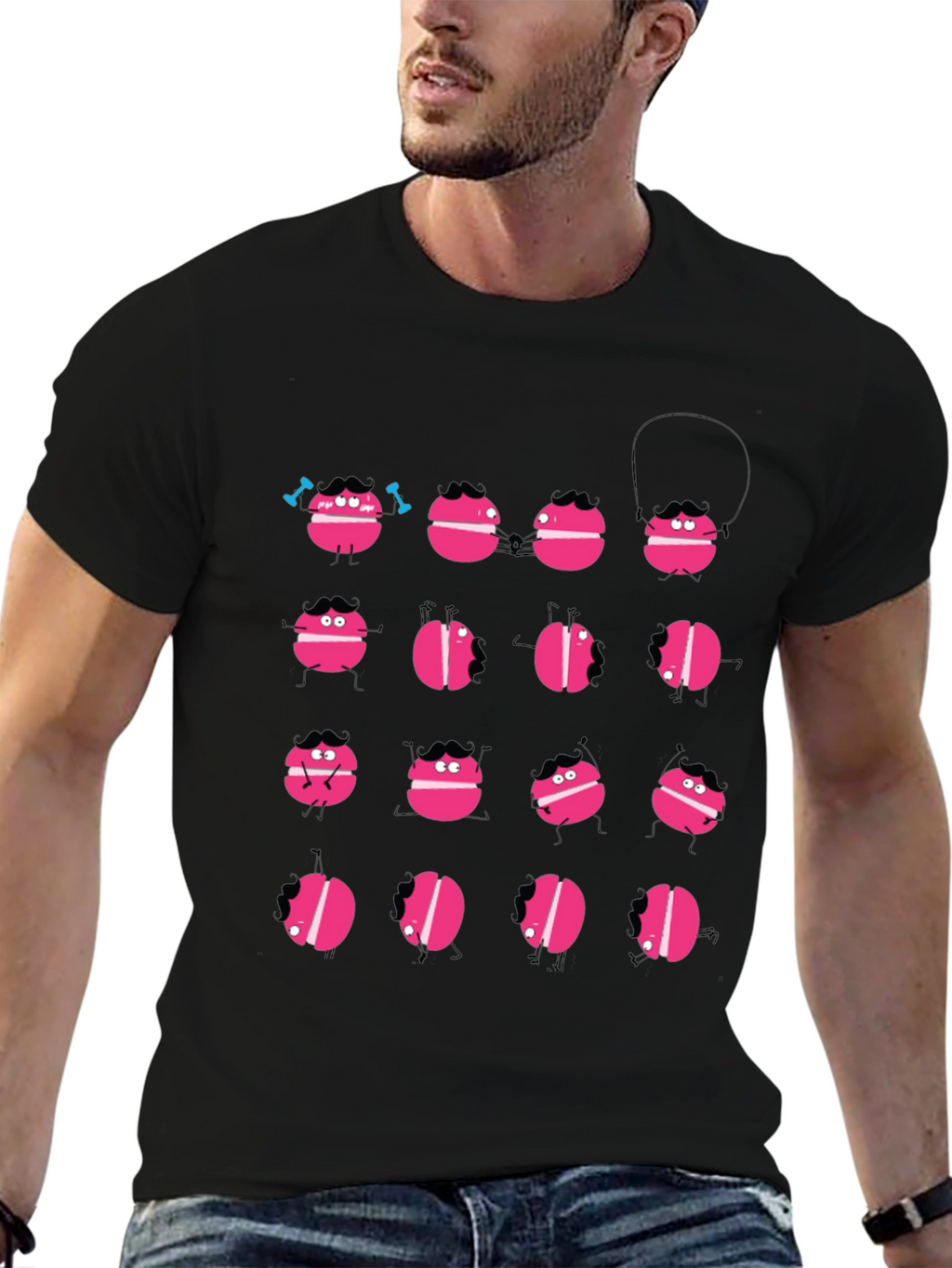Funny Macaron Graphic Black T-Shirt