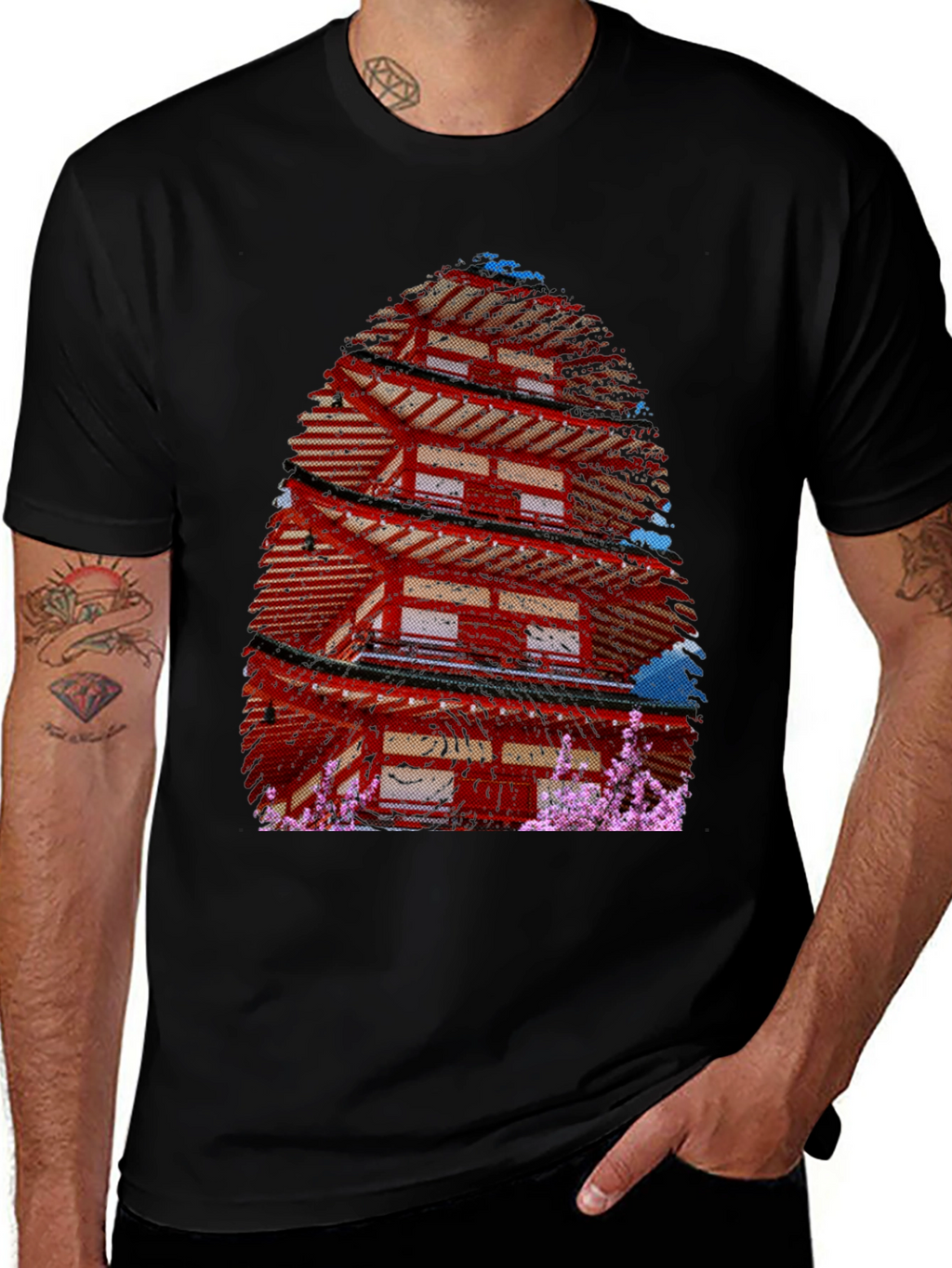 Japanese Pagoda T-Shirt - Black Graphic Tee