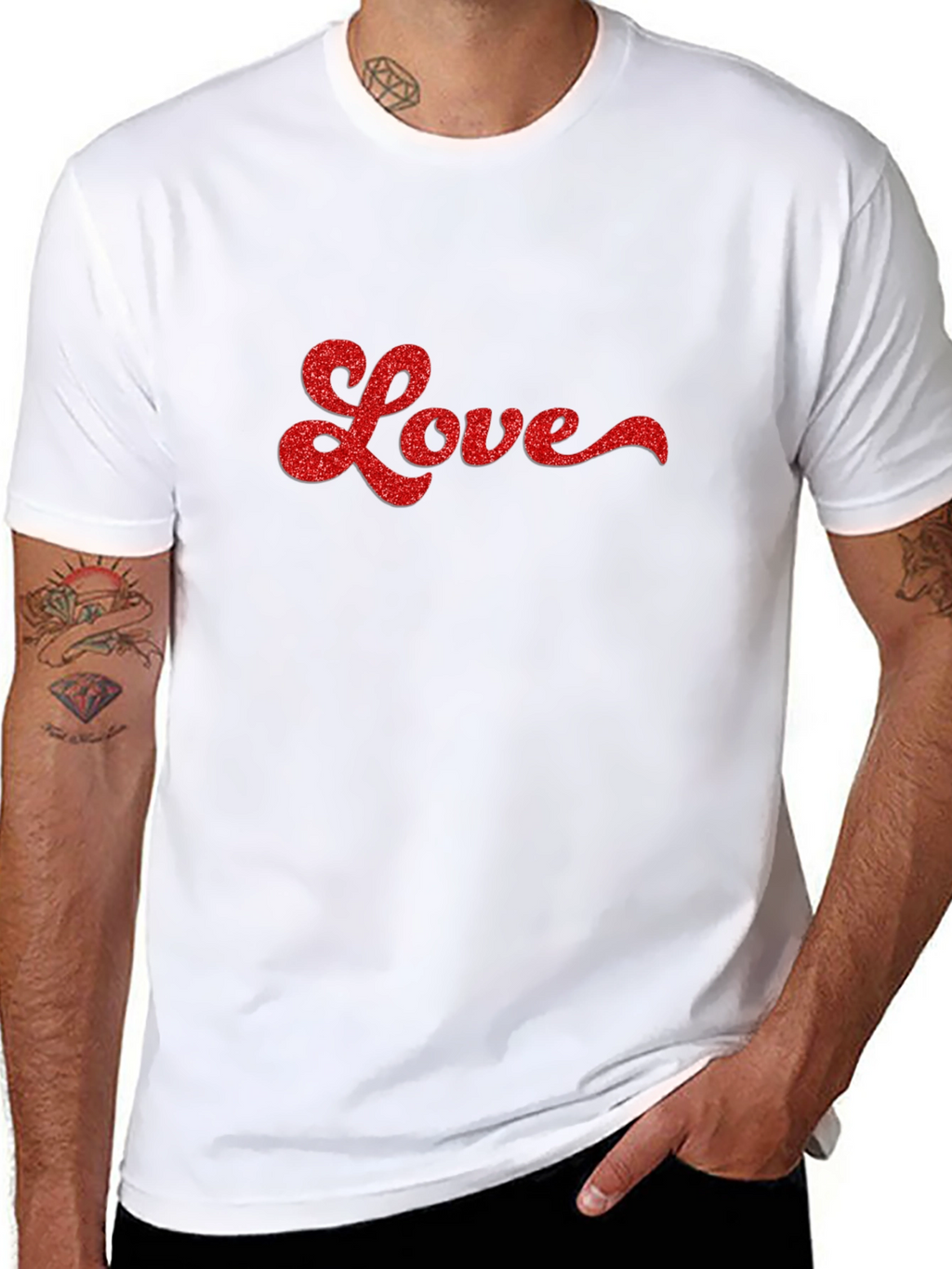 Love Glitter Graphic Black Tee Shirt