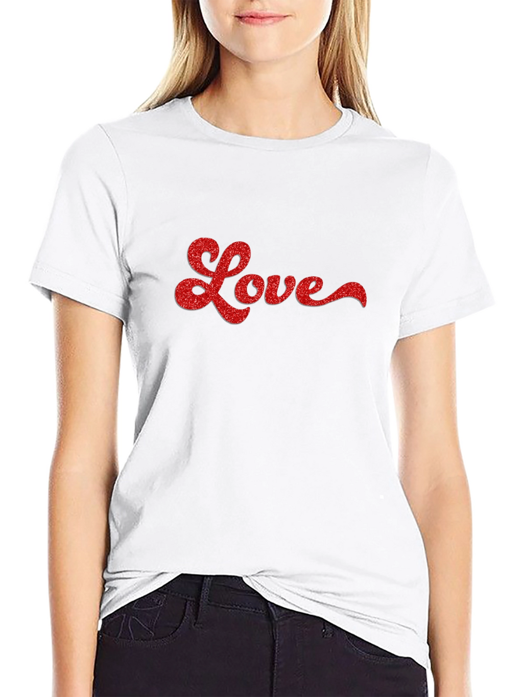 Love Glitter Graphic Black Tee Shirt
