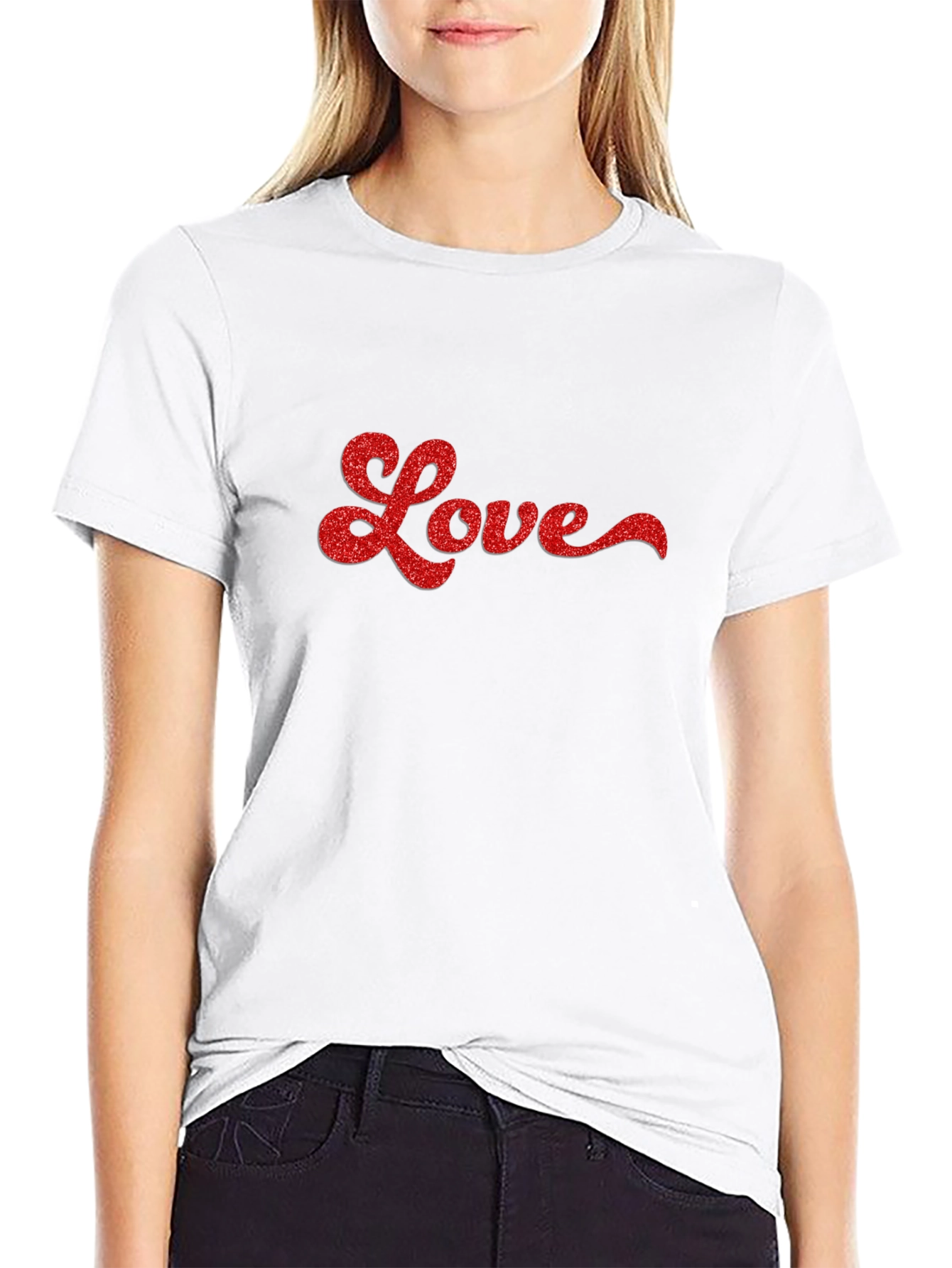 Love Glitter Graphic Black Tee Shirt