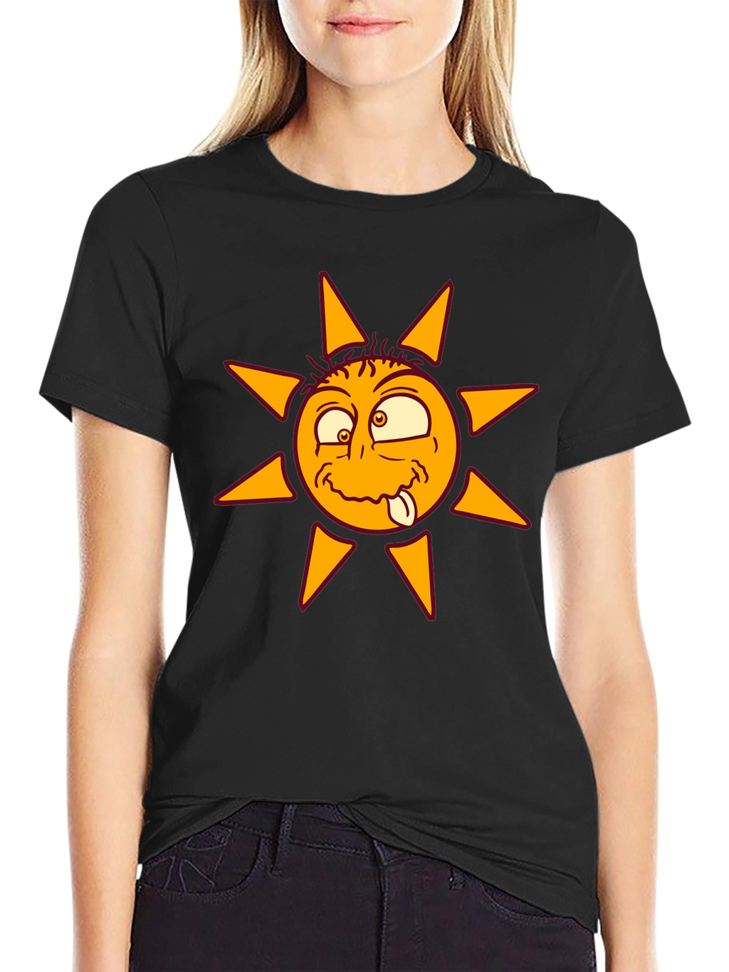 Funny Sun Graphic Black T-Shirt