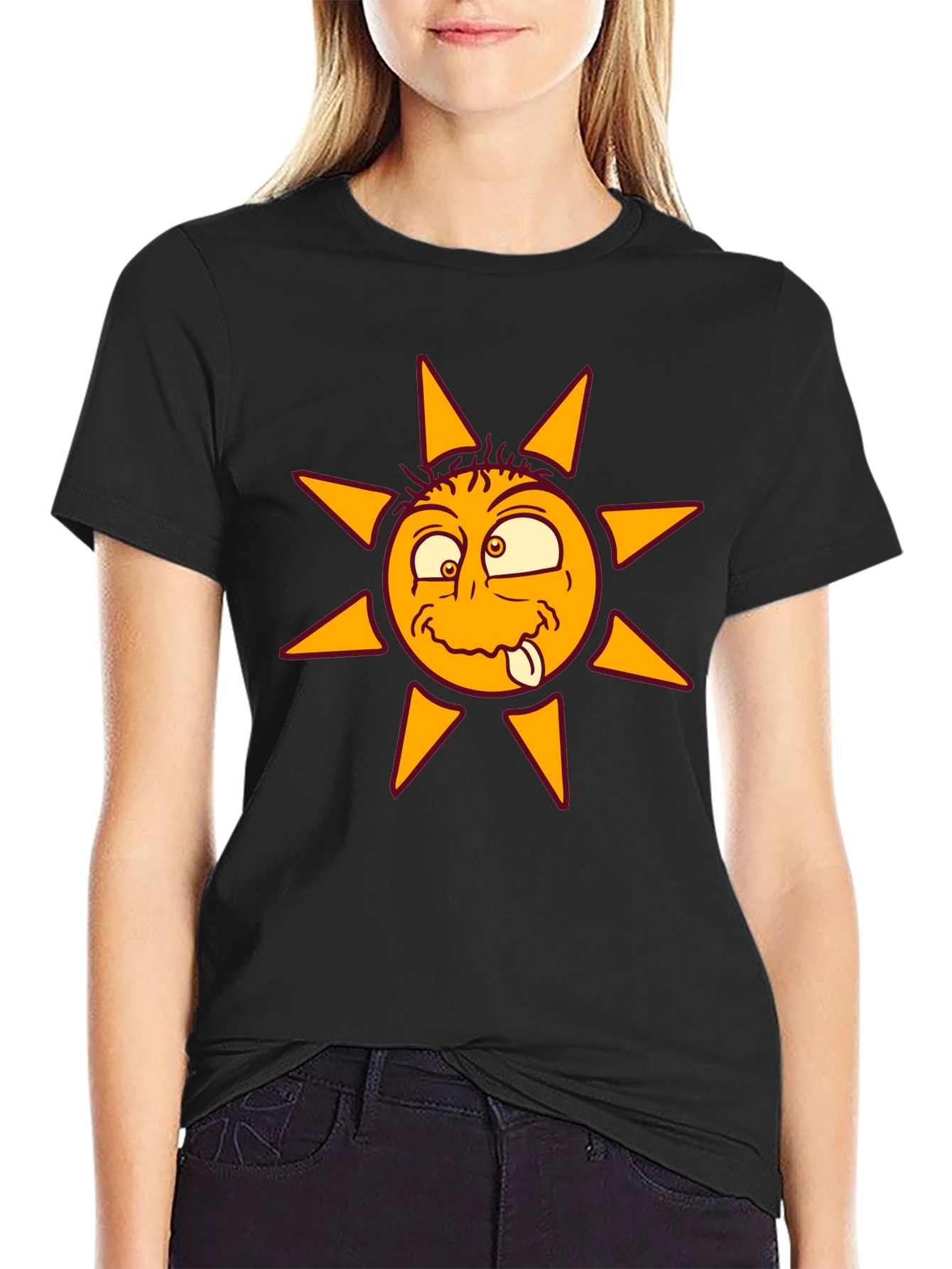 Funny Sun Graphic Black T-Shirt