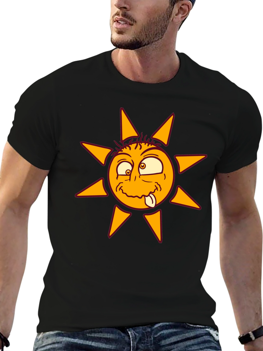 Funny Sun Graphic Black T-Shirt