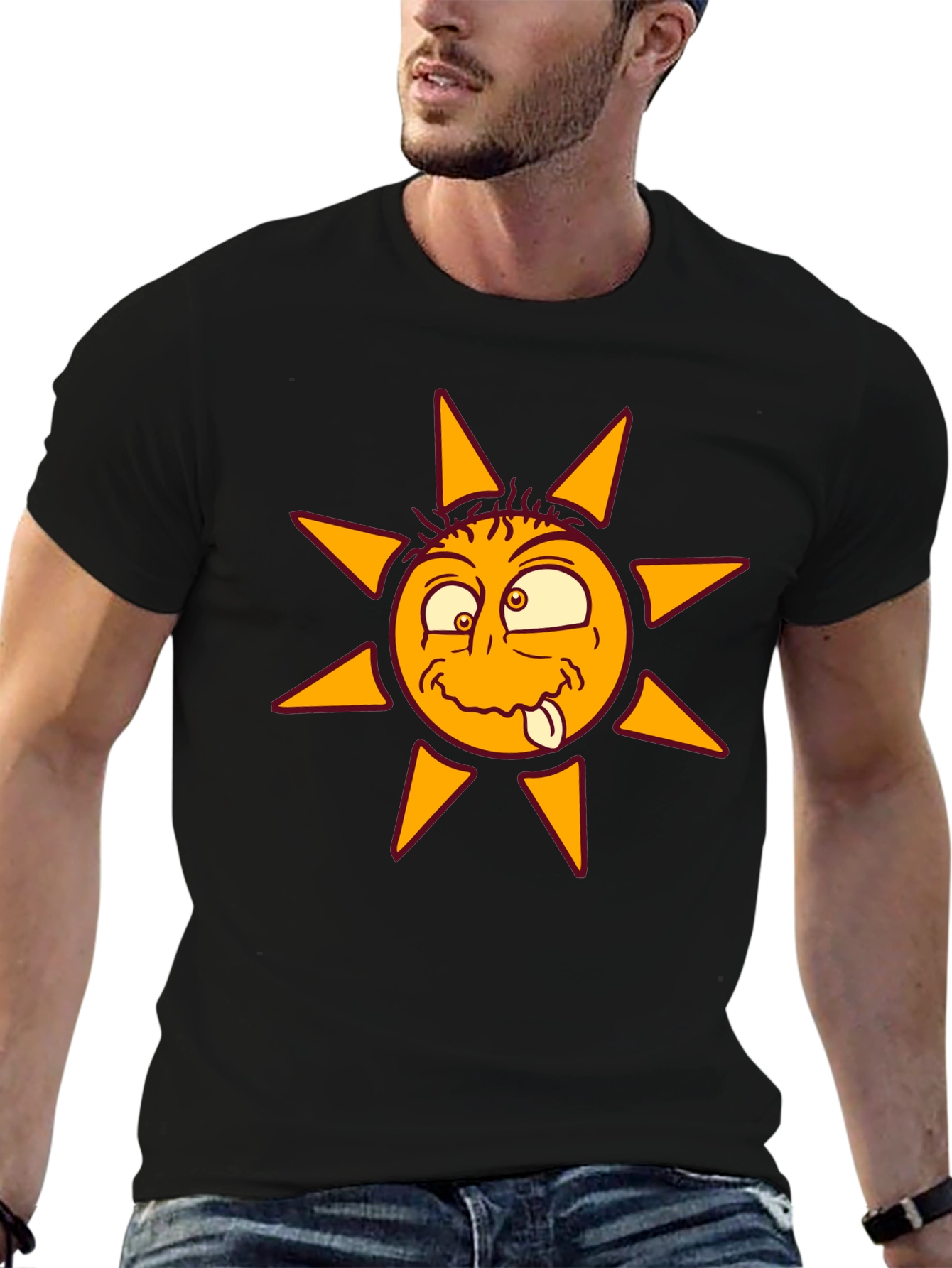 Funny Sun Graphic Black T-Shirt