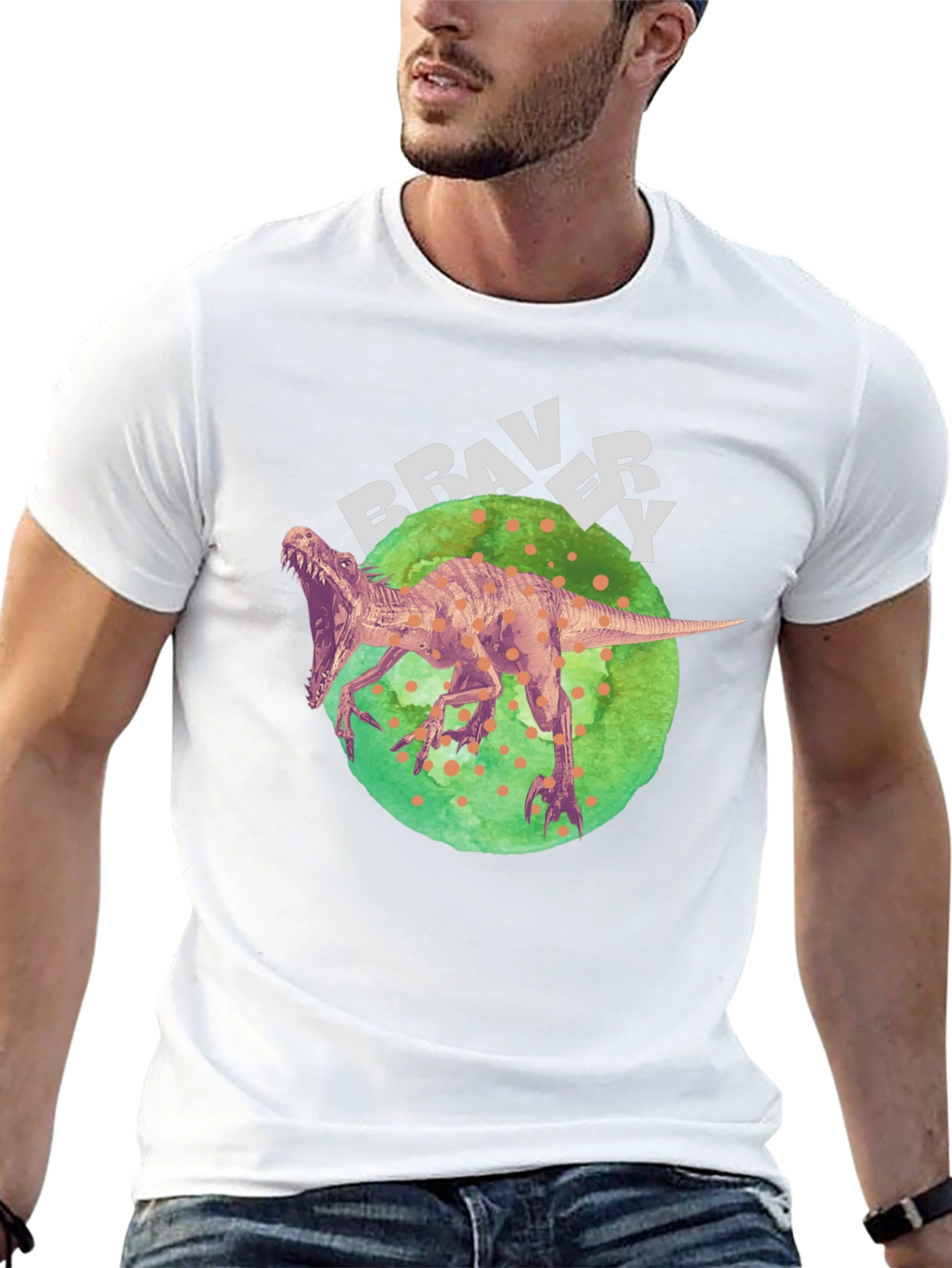 Dino Bravery Tee - Bold Graphic Print on Black