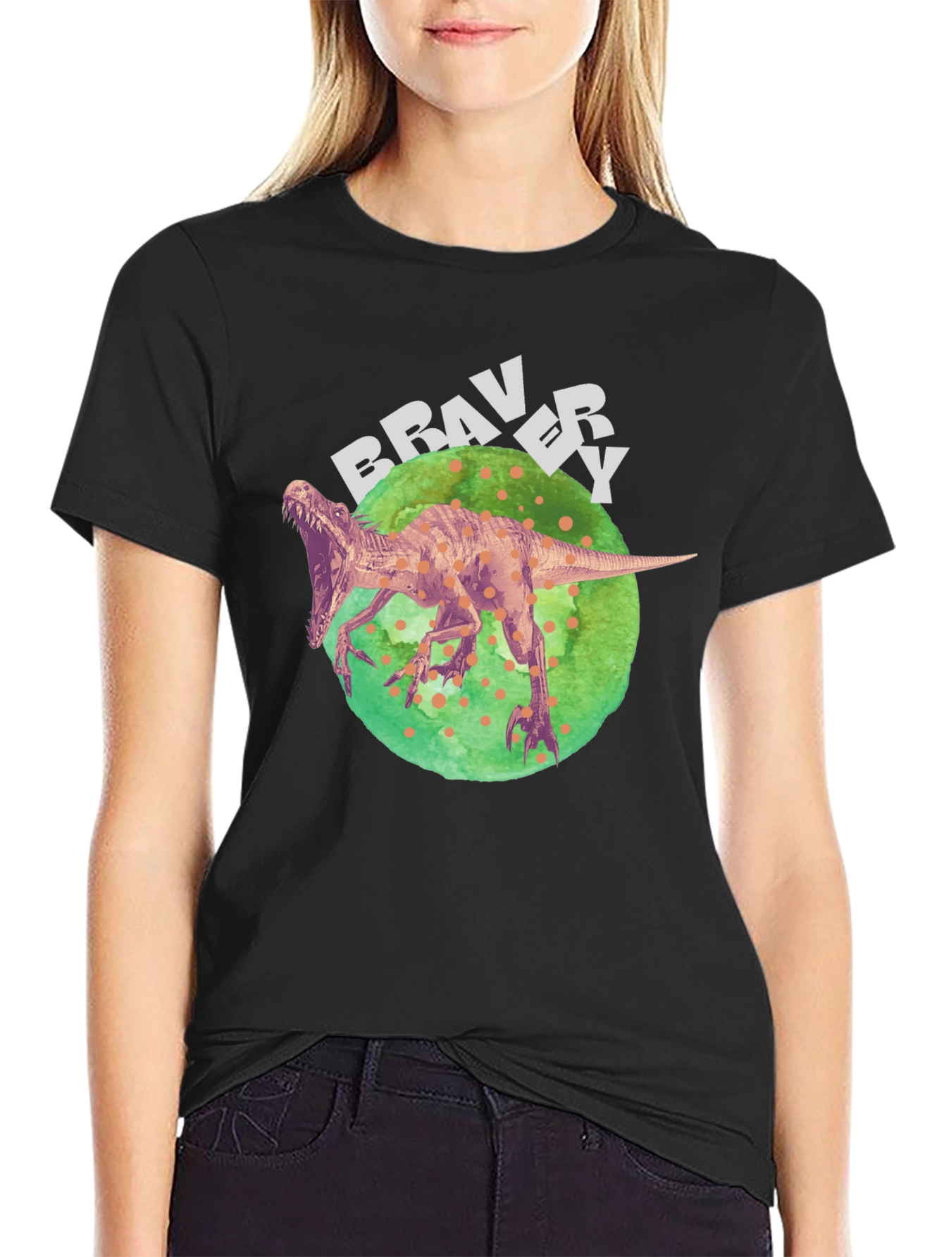 Dino Bravery Tee - Bold Graphic Print on Black