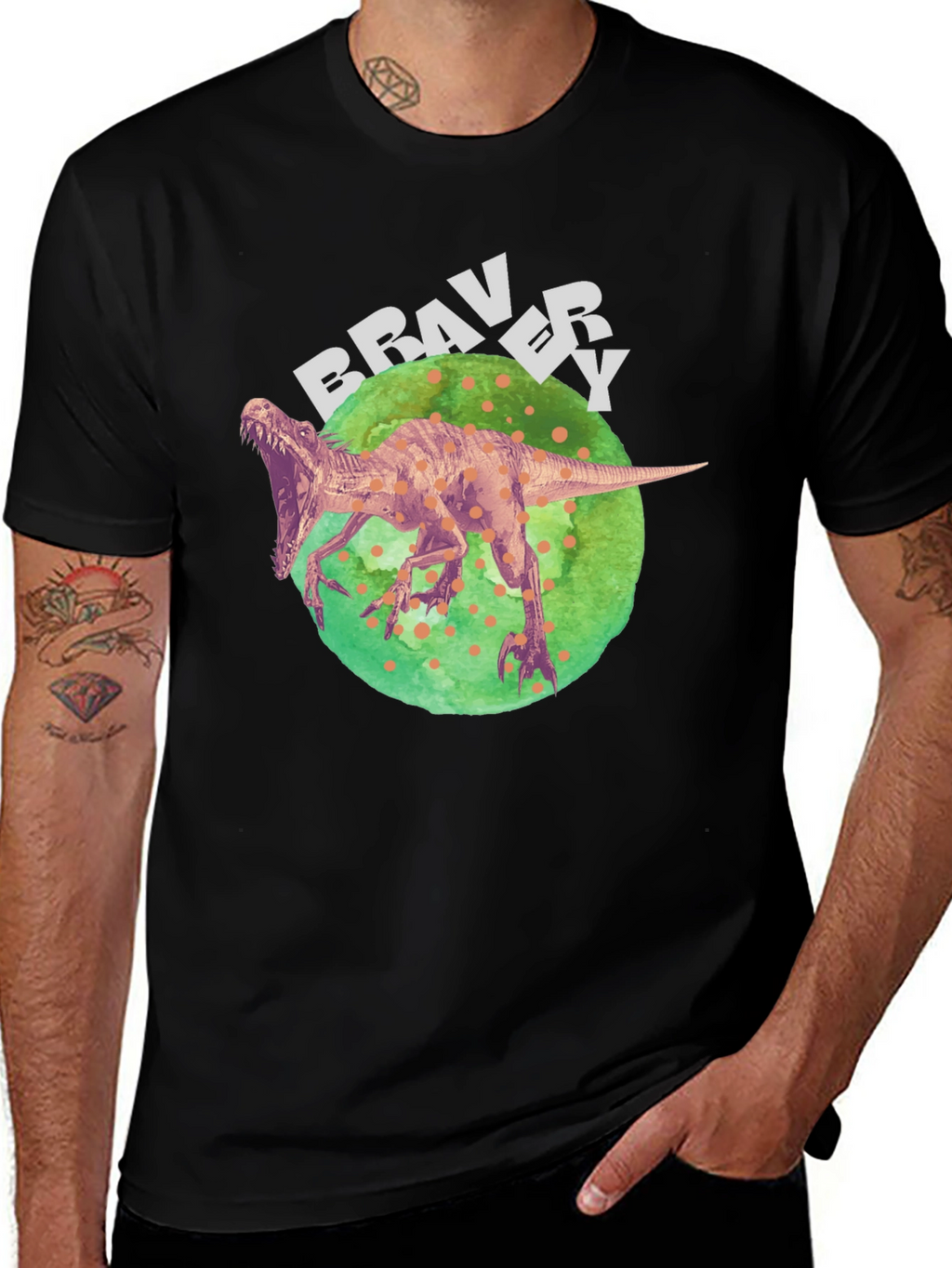 Dino Bravery Tee - Bold Graphic Print on Black