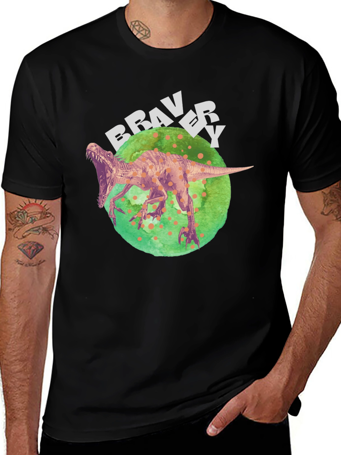 Dino Bravery Tee - Bold Graphic Print on Black