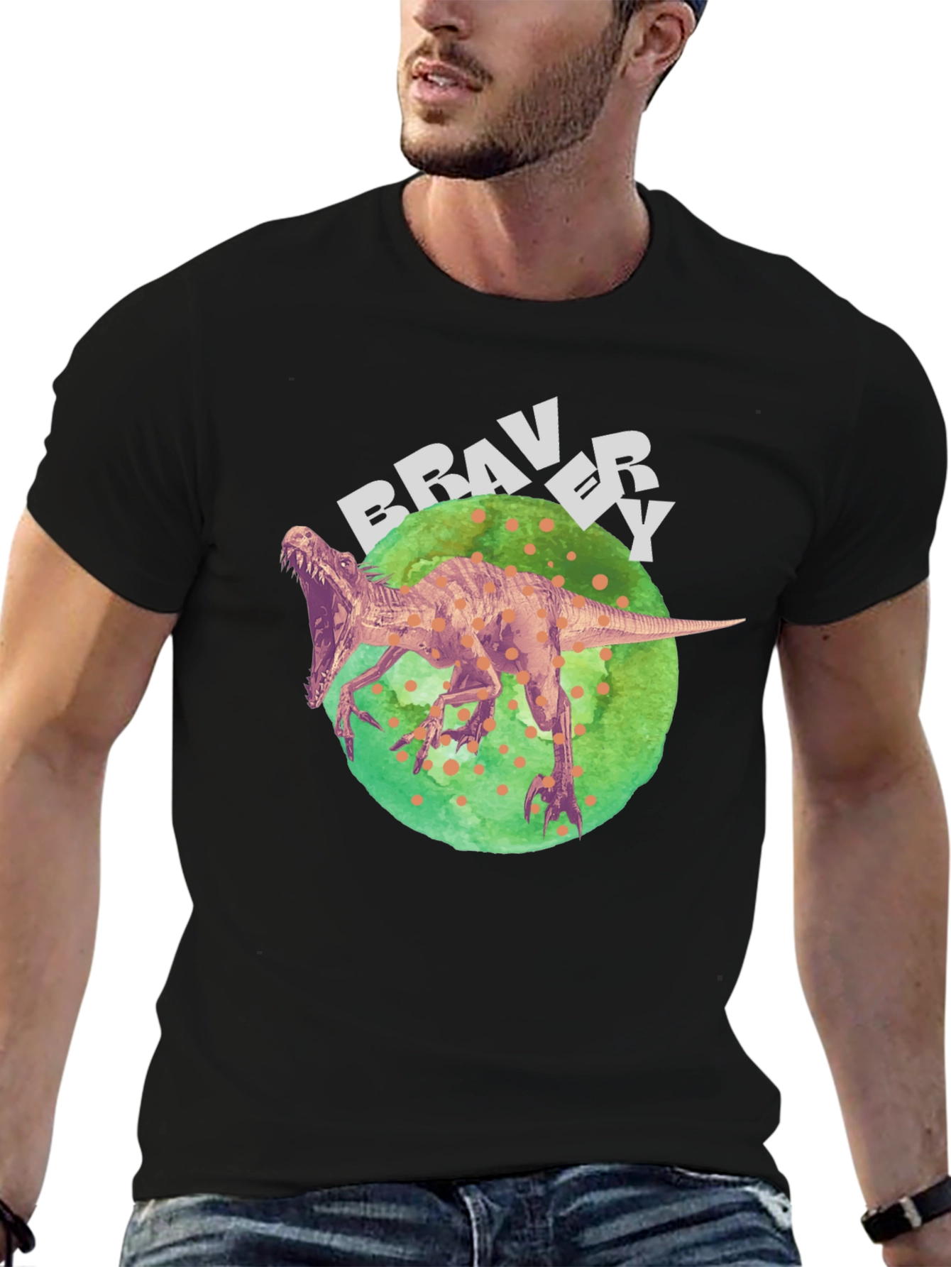 Dino Bravery Tee - Bold Graphic Print on Black