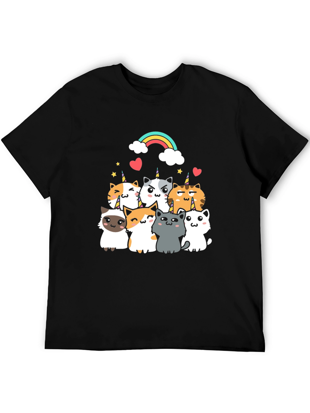 Cute Unicorn Cat T-Shirt - Black